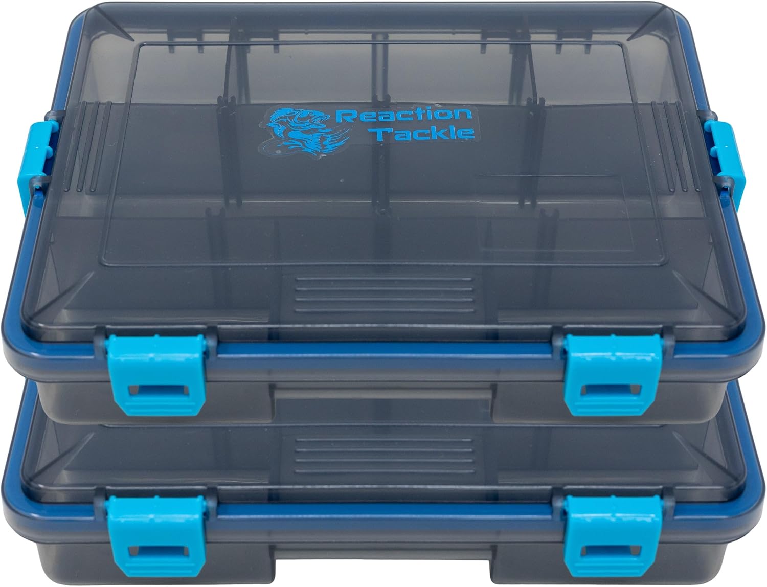 Reaction Tackle Standard Tackle Trays, Plastic Tackle Box Organizers with Four Secure Latches, Removable Dividers and Semi Transparent Lid for Fishing Storage – 3500 (2-Pack)