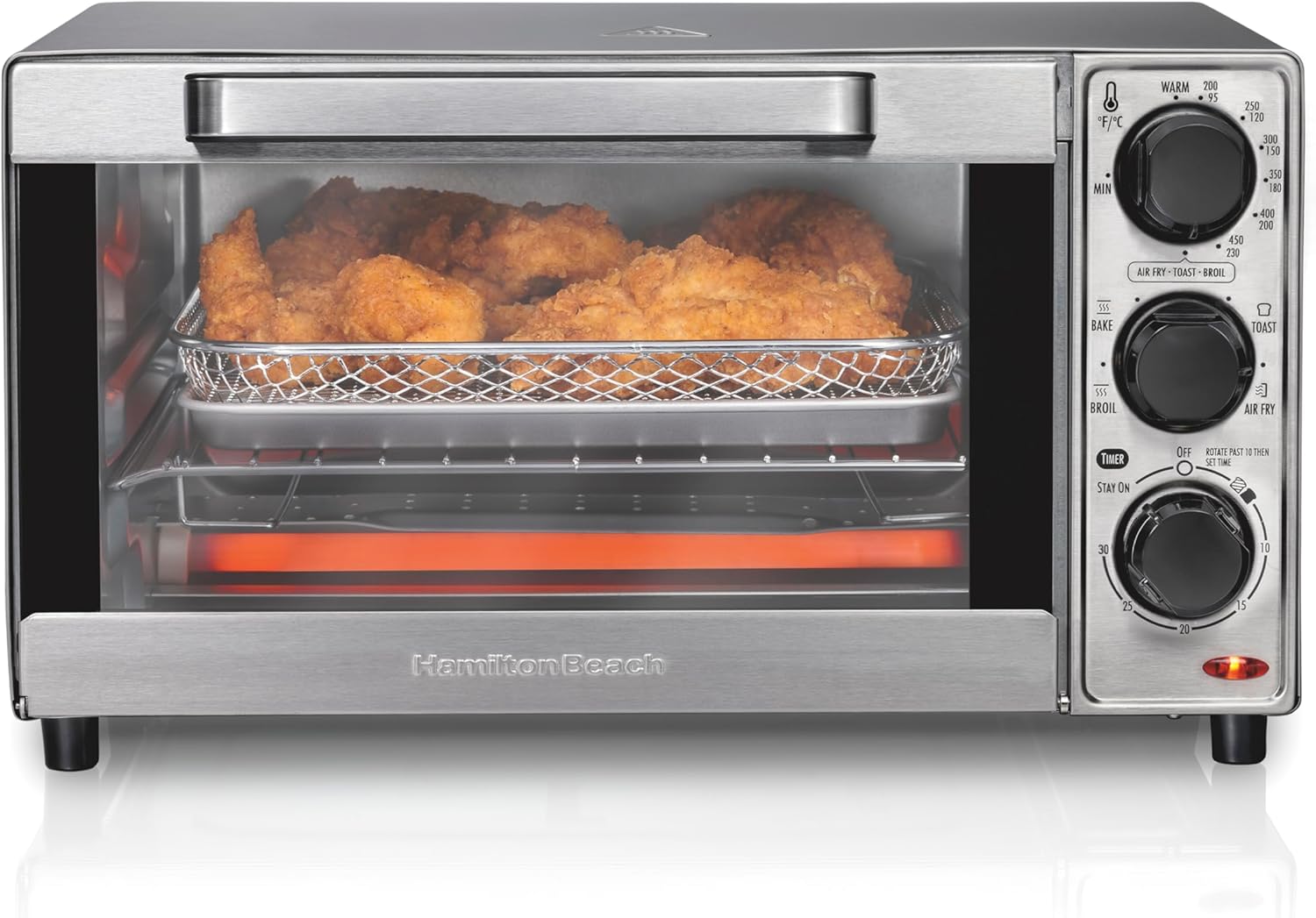 Hamilton Beach 4 Slice Countertop Air Fryer Toaster Oven Combo | Air Fry, Bake, Broil, Toast | 30 Minute Timer | Automatic Shut Off | 200 to 450ºF Adjustable Temp | Stainless Steel | 31403J