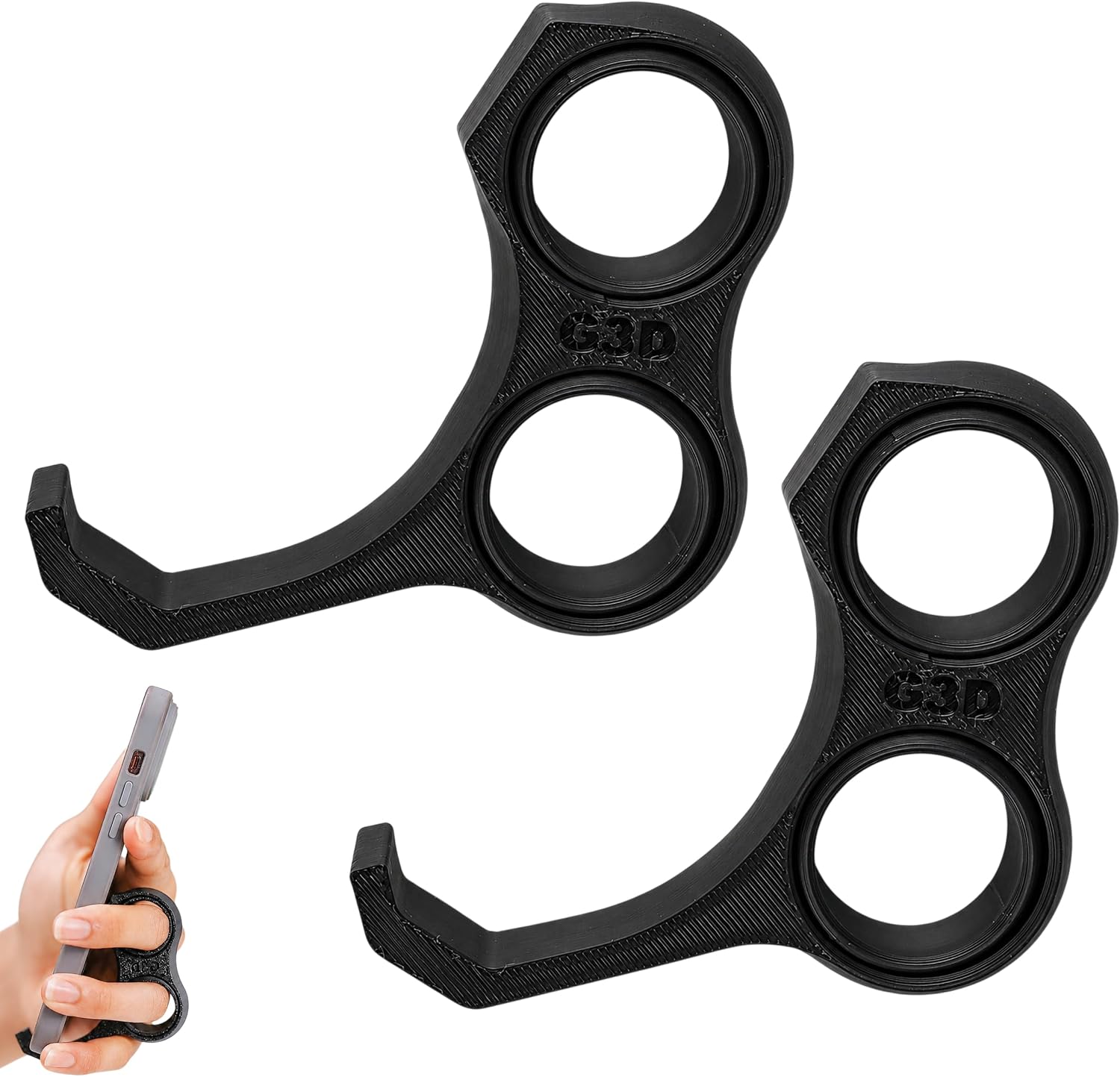 2-Pack Pinky Saver Phone Holder Grip Rest, Wearable Finger Support for Cell Phones, One-Hand Phone Grip & Horizontal Stand, Portable Ring Finger Protector Ergonomic Design, Black