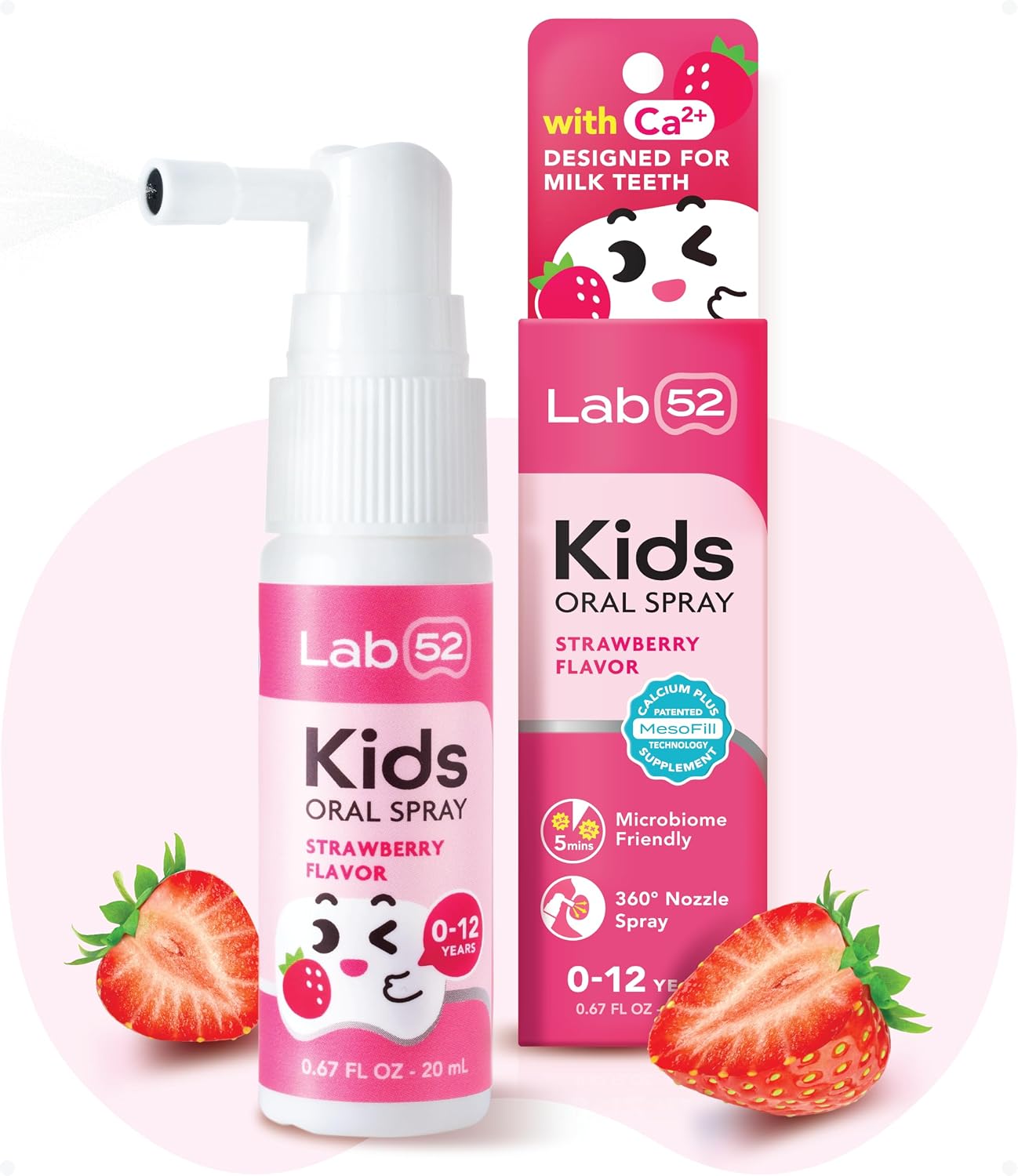 LAB52 Kids Oral Spray, Toddler Toothpaste Helper for Daily Oral Care and Fresh Breath, Children Approved with Fluoride Free for Newborn to Preschoolers, Xylitol Strawberry Flavor
