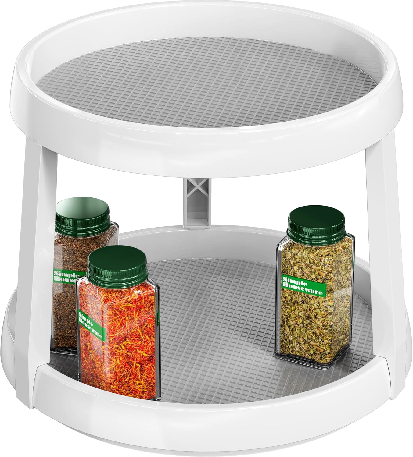 Simple Houseware 2-Tier Lazy Susan Spice Organizer, 10″ Diameter, White/Gray