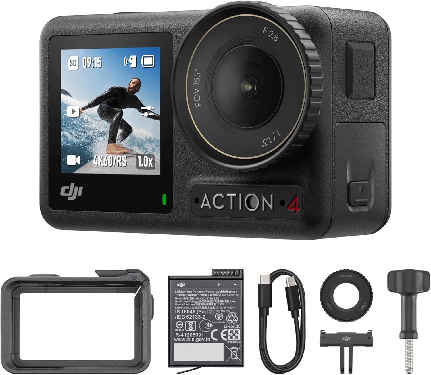 DJI Osmo Action 4 Essential Combo, Waterproof Action Camera with 1/1.3″ Sensor, 4K/120fps Video, Stunning Low-Light Imaging, 10-bit & D-Log M Color Performance, Long-Lasting 160 Mins, Vlogging Camera