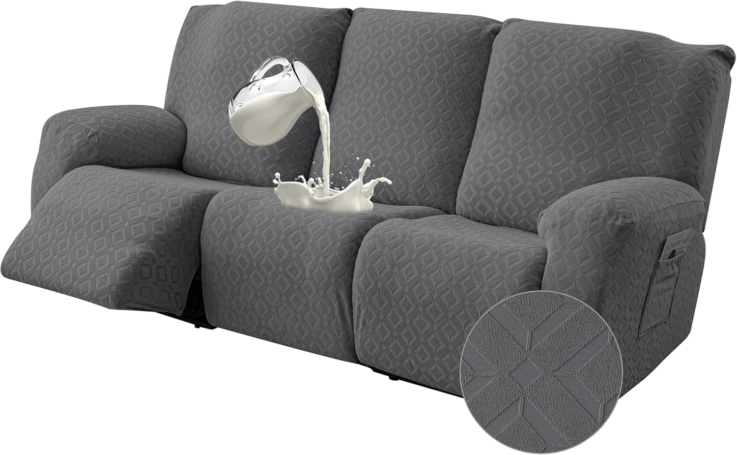 Gennia Waterproof Recliner Sofa Cover,Stretch Reclining Couch Covers with Pockets,Washable Lazy Boy Recliner Slipcovers,Leakproof Sofa Protector for Kids, Pets, Dog and Cat (3 Seat, Dark Gray)