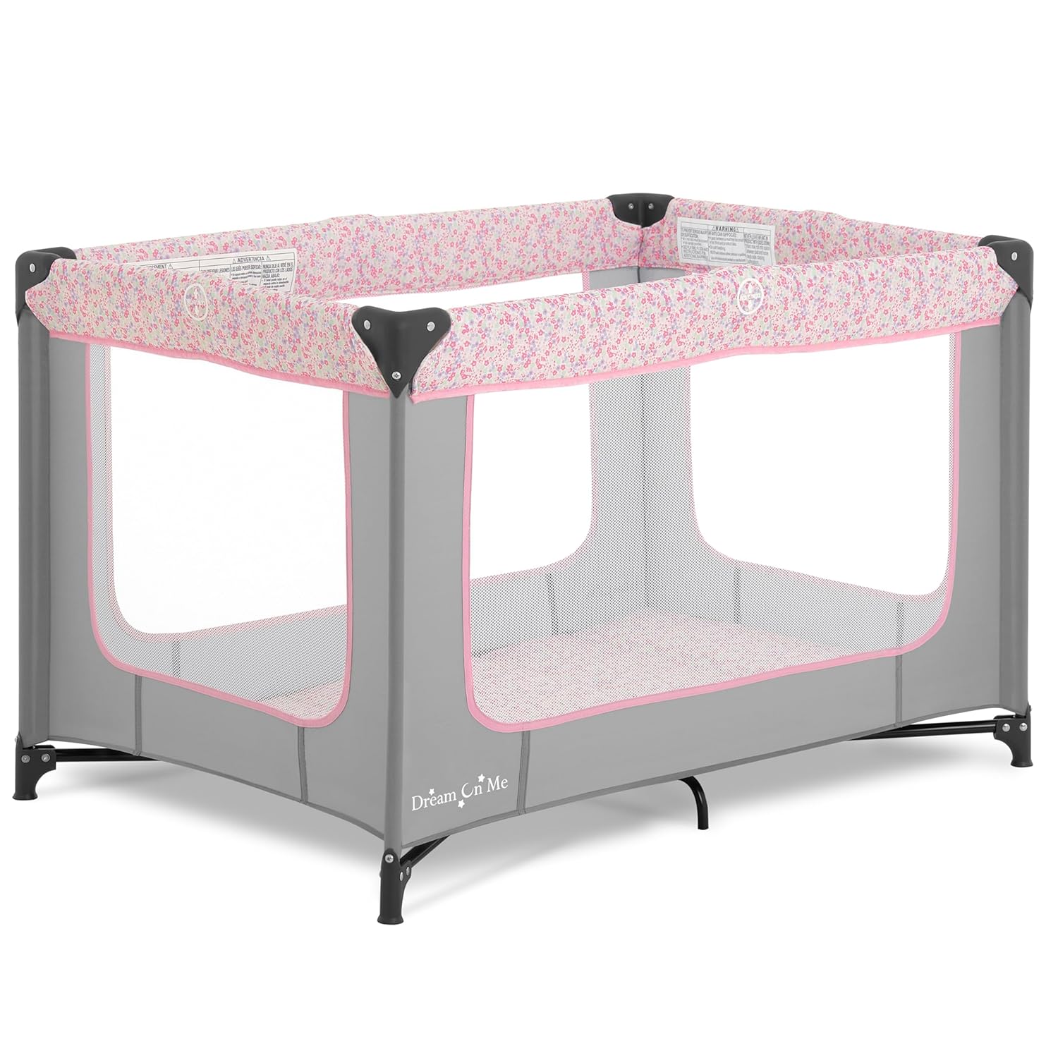 Dream On Me Zodiak Baby Playard, Breathable Mesh Sides, Soft Comfortable Mattress, Quick & Easy to Fold with Travel Carry Bag, Compact Space Saving Design – Grey & Pink
