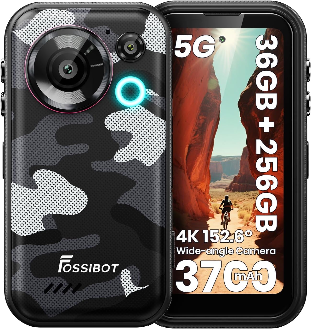 FOSSIBOT F116 Pro 5G Mini Rugged Phone Unlocked, 4K Action Camera Phones | 36GB+256GB, 152° Panoramic Camera with 50MP+48MP+32MP Cell phone, 4.0″ 2K QHD+ 120Hz Display, MTK Dimensity 7300 5G