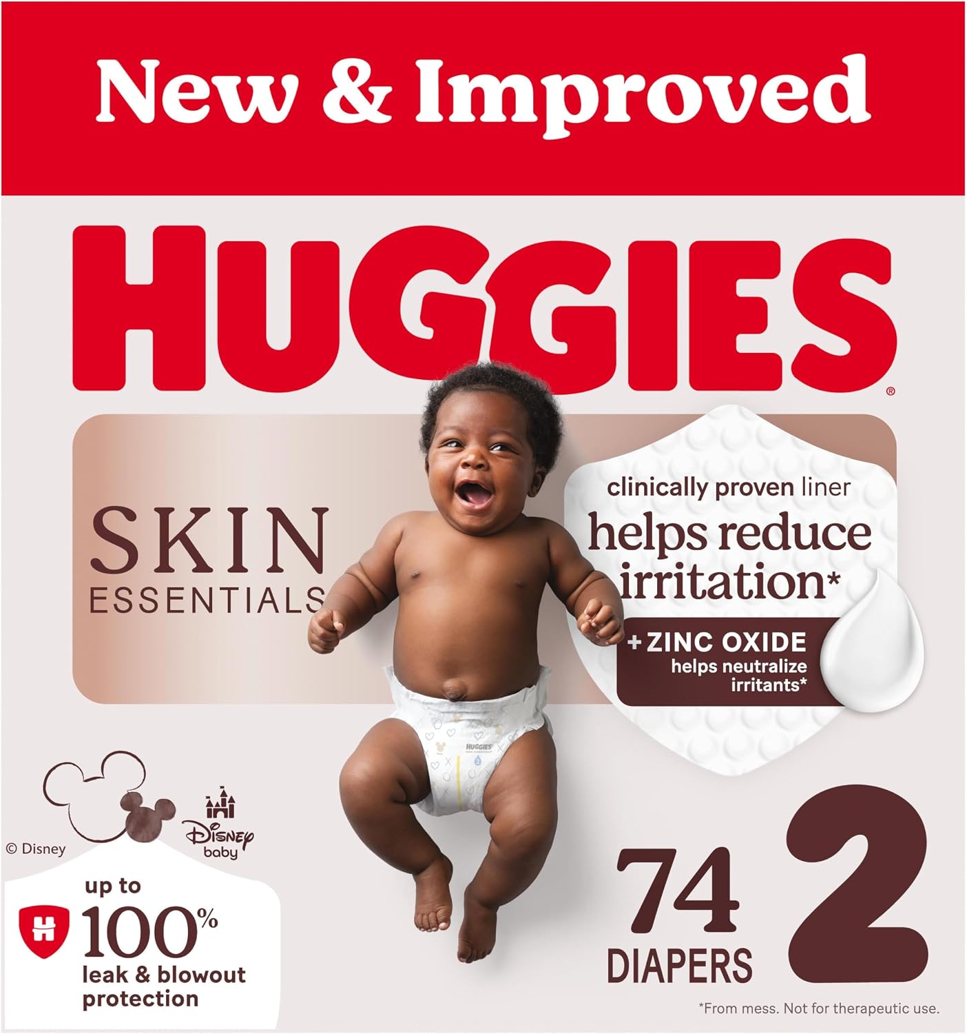 Huggies Size 2 Diapers, Skin Essentials Baby Diapers, Size 2 (12-18 lbs), 74 Count, Packaging May Vary