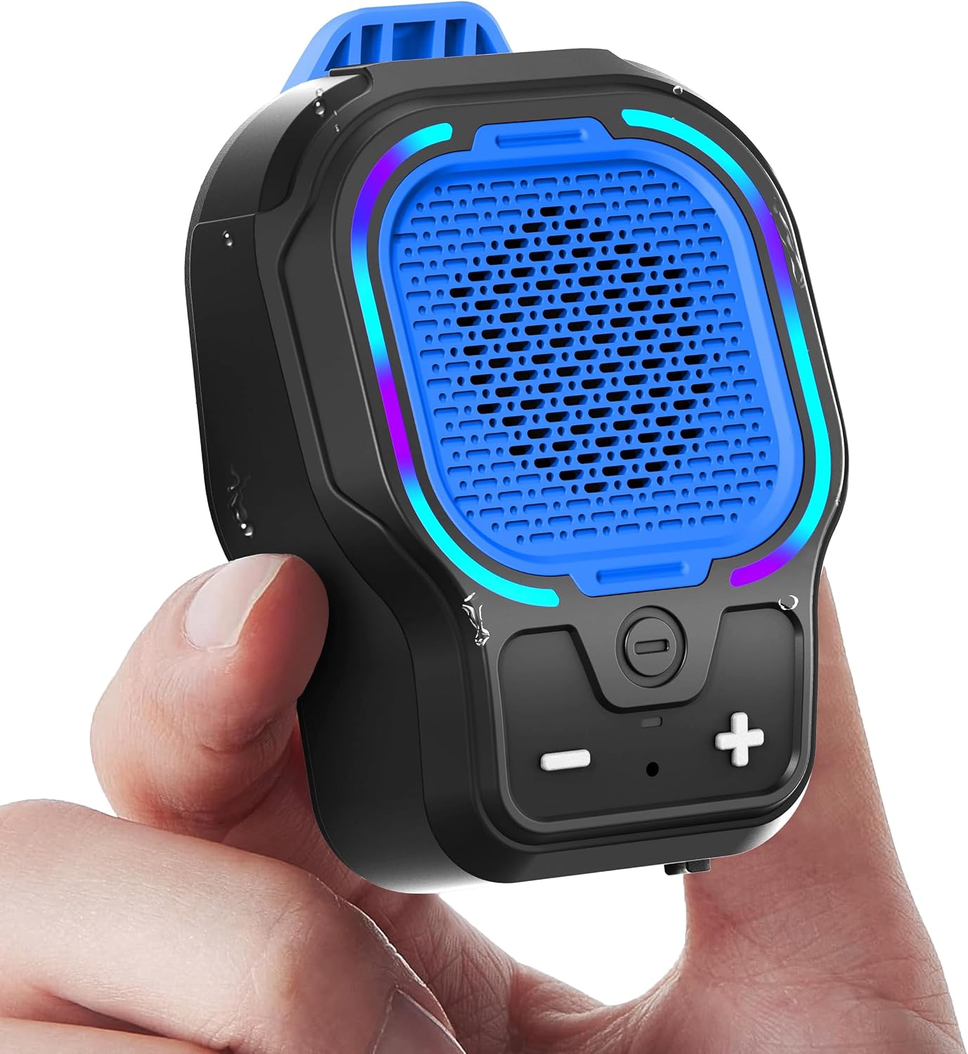 Wearable Bluetooth Speaker, Magnetic Clip-on Portable Wireless Speaker, HiFi Sound Loud Mini Speaker with 3 Light Modes, ENC Mic for Hands-Free Calls Music, Lightweight for Outdoor Work Camping, Blue