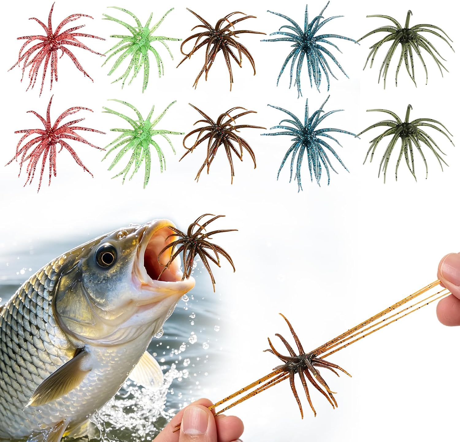 Tentacle Fishing Lure,Dice Bait Soft Plastic Swim Bait,Sea Urchin Lure,for Drop Shot,Weird Fishing Rig,Trout Sea Bass Mandarin Fish Catfish Slow Sinking Soft Lure 2.36 in,3.9 in and 4.3 in.