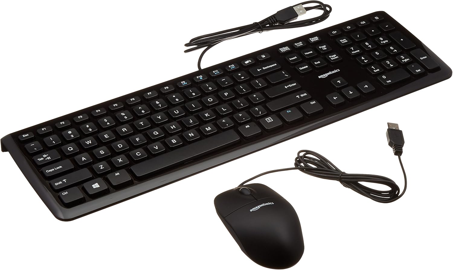 Amazon Basics Wired USB Keyboard and Mouse Combo, Full-Sized Keyboard with QWERTY Layout, Optical Tracking Mouse, Black, 10-Pack