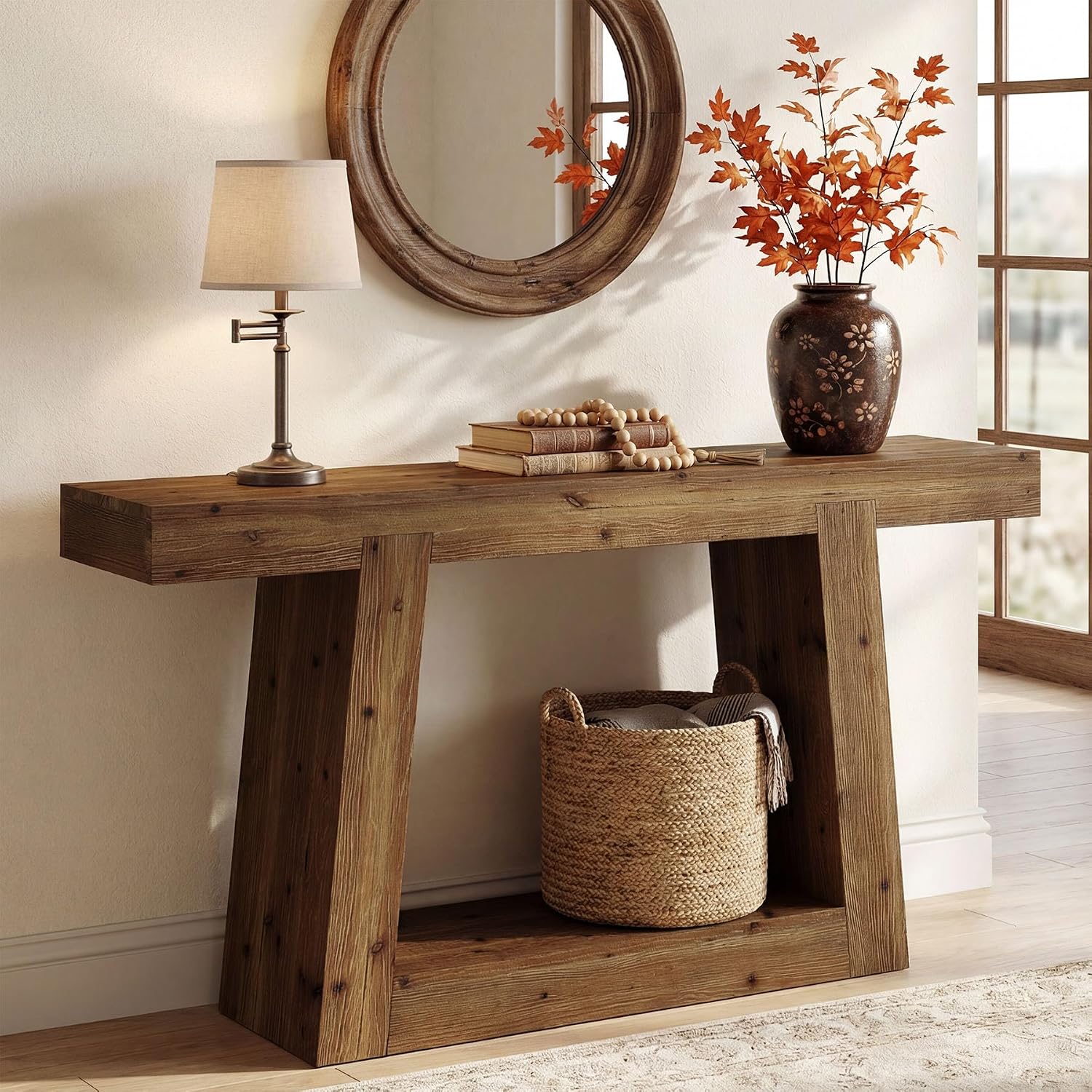 Tribesigns 55-Inch Solid Wood Console Table, Farmhouse Sofa Table with Storage, Rustic Skinny Entryway Table for Hallway, Living Room, Narrow Entrance, Dark Brown