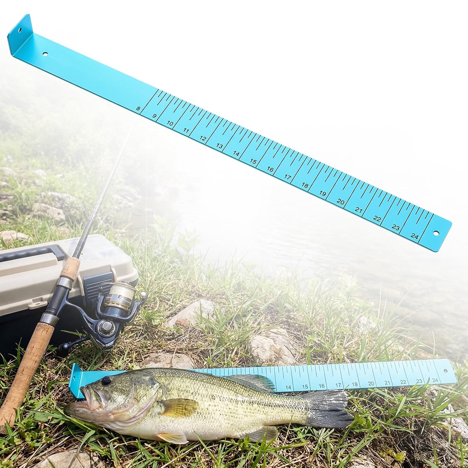 Zonon 1/8″ Thick x 24″ Long Fish Measuring Board Anodized Aluminum Fish Ruler Aqua Blue Corrosion Resistant Boat Measuring Tool for Fishing Competition Fresh and Salt Water