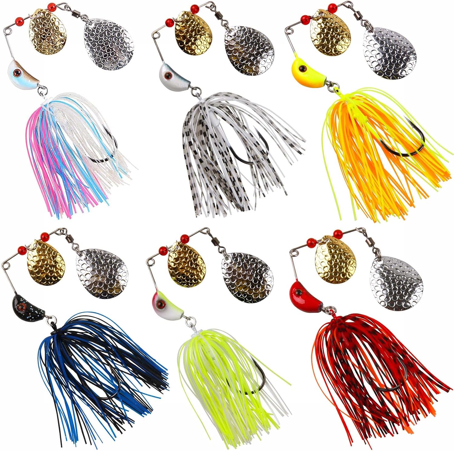 Fishing Lures Spinner Baits 6pcs Bass Lures Spinnerbaits Kit | Multicolor Skirt Jigs Blade Spinner Bait Lures for Bass Trout Pike Salmon Walleye Freshwater Saltwater Fishing