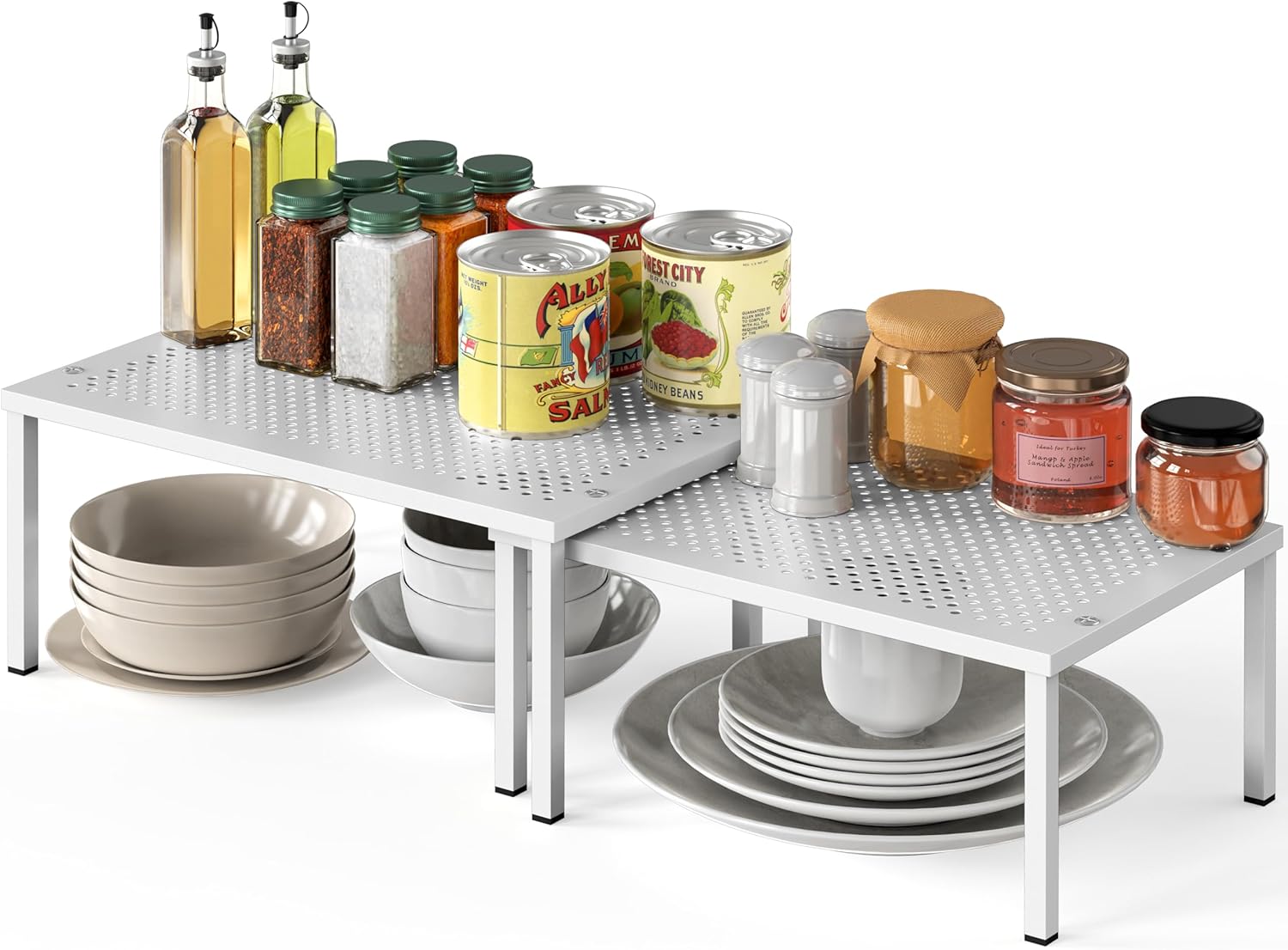 Simple Houseware Expandable Stackable Kitchen Counter Shelf Organizer, White, Metal Top, 11.25″L x 7.9″W x 5.4″H