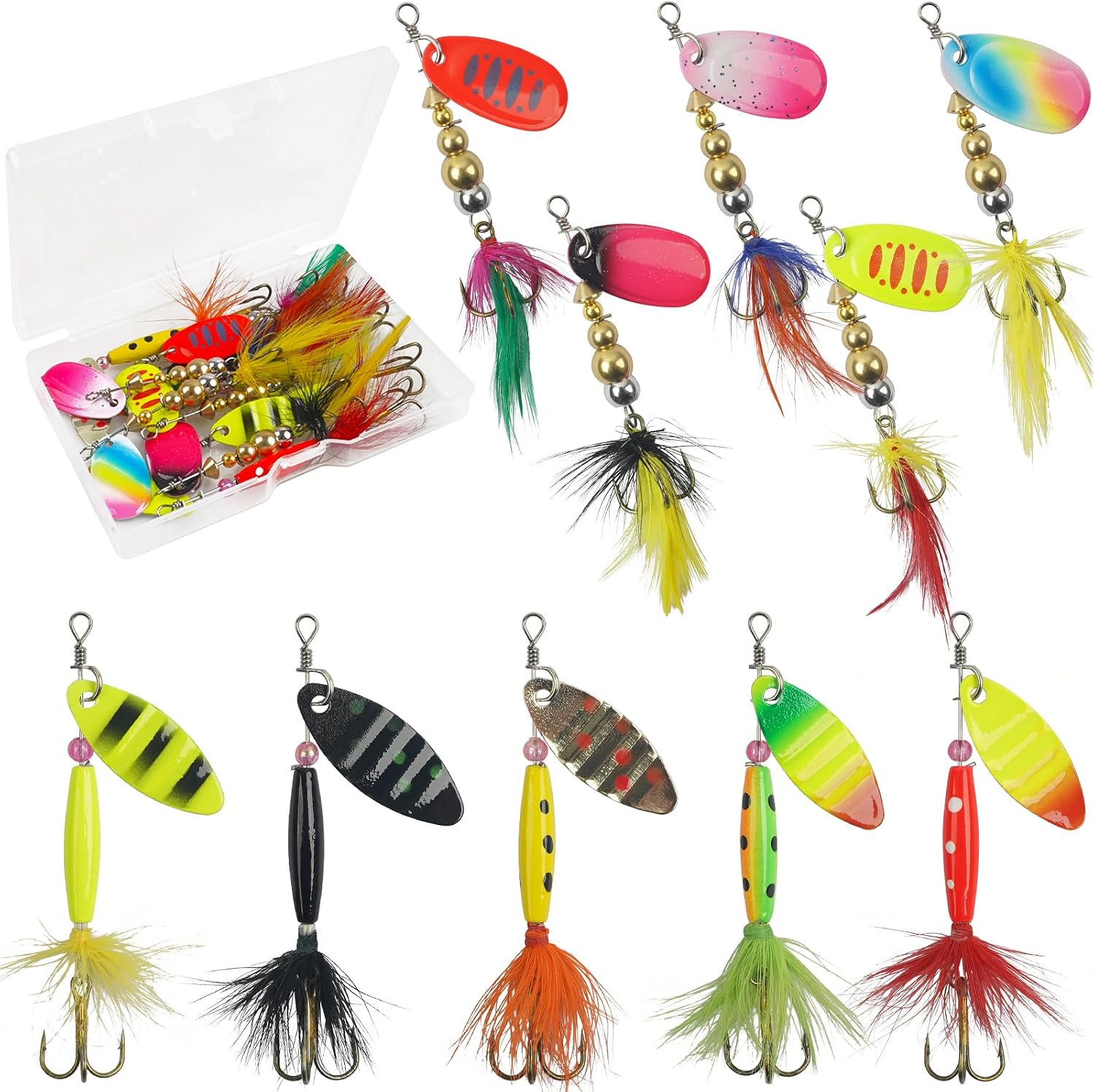 Spinner Baits Bass Lures Rooster Feather Tail Trout Lures Hard Metal Inline Spinner Bait Fishing Lure for Bass Salmon Trout