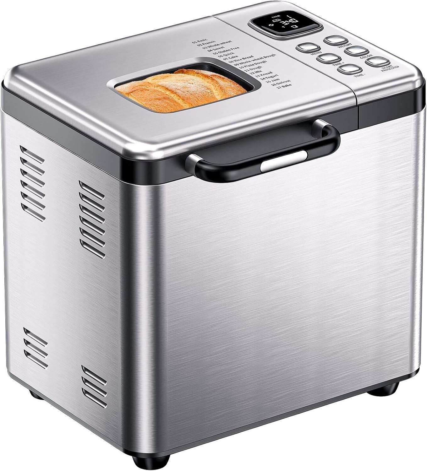 Bread Maker, 2LB Stainless Steel Bread Machine, 17-in-1 Automatic Settings, Non-Stick Pan, Beginner-Friendly Controls, Easy to Clean, Low Noise, High Success Rate for Homemade Bread