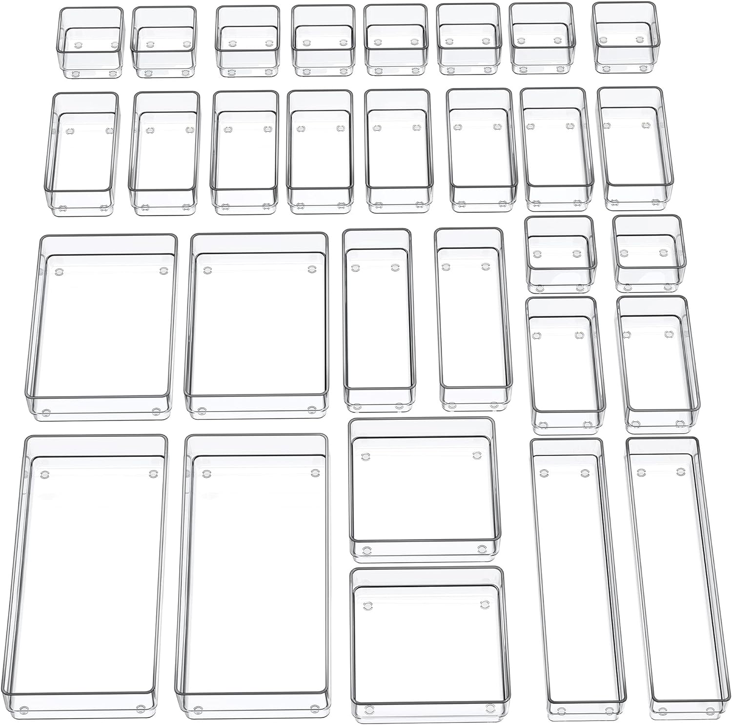SMARTAKE 30-Piece Drawer Organizer with Non-Slip Silicone Pads, 7-Size | Desk Drawer Organizer Trays Storage Tray for Makeup, Jewelries, Utensils in Bedroom Dresser, Office and Kitchen (Clear)