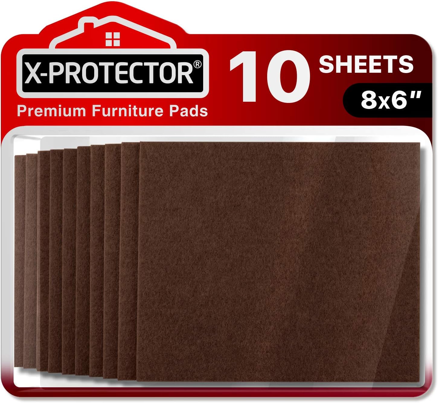 Felt Furniture Pads X-PROTECTOR – 10 Pack Premium 8”x6” Heavy Duty 1/5” Felt Sheets! Cut Furniture Felt Pads for Furniture Feet You Need – Best Furniture Pads for Hardwood Floors! Brown