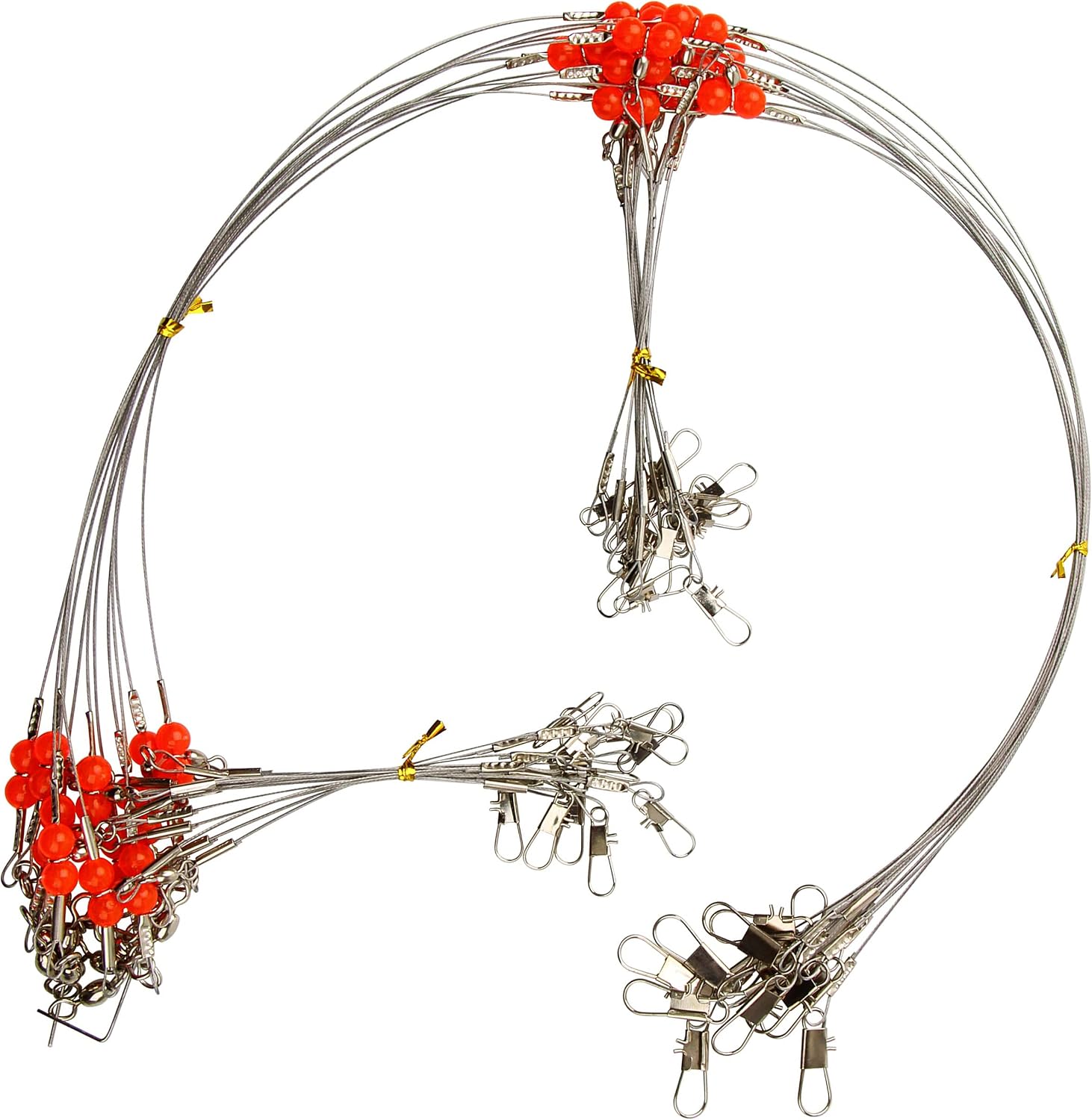 OROOTL Fishing Leaders Saltwater Tackle, 12pcs Wire Leader Rigs Stainless Steel 2 Arm Fishing Rigs with Swivels Snap Beads High-Strength Surf Fishing Rig for Lure Hook Bait