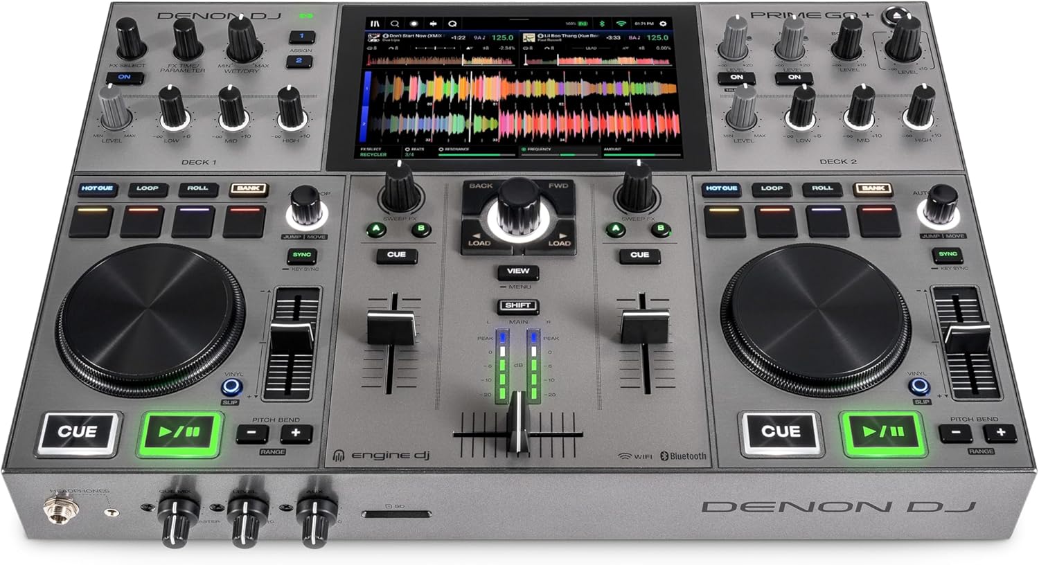 Denon DJ PRIME GO+ Portable DJ Controller and Mixer with Stem Separation, 2 Decks, Wi-Fi Streaming, Bluetooth, Lights Control, 7″ Screen and Battery