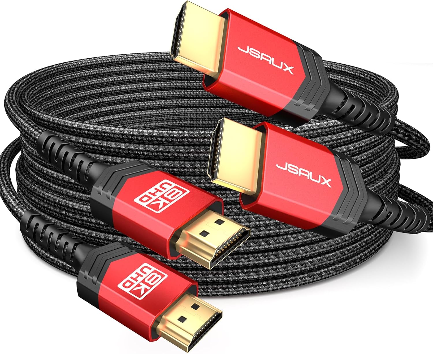 JSAUX 10K HDMI Cables 2.1 10FT 2-Pack 48Gbps 8K@60Hz 4K Ultra High Speed Cords(7680×4320, 4K@120Hz) eARC HDR10 HDCP 2.2 & 2.3 3D, Compatible with PS5/PS4/X-Box/Roku TV/HDTV/Blu-ray/LG
