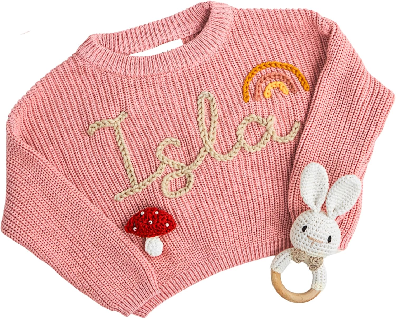 Personalized Baby Sweater,Customized Baby Sweater, Baby Boy Baby Girl,Hand Embroidered Knit Name Sweater for Kids,Suitable for Ages 0 to 7 Multi