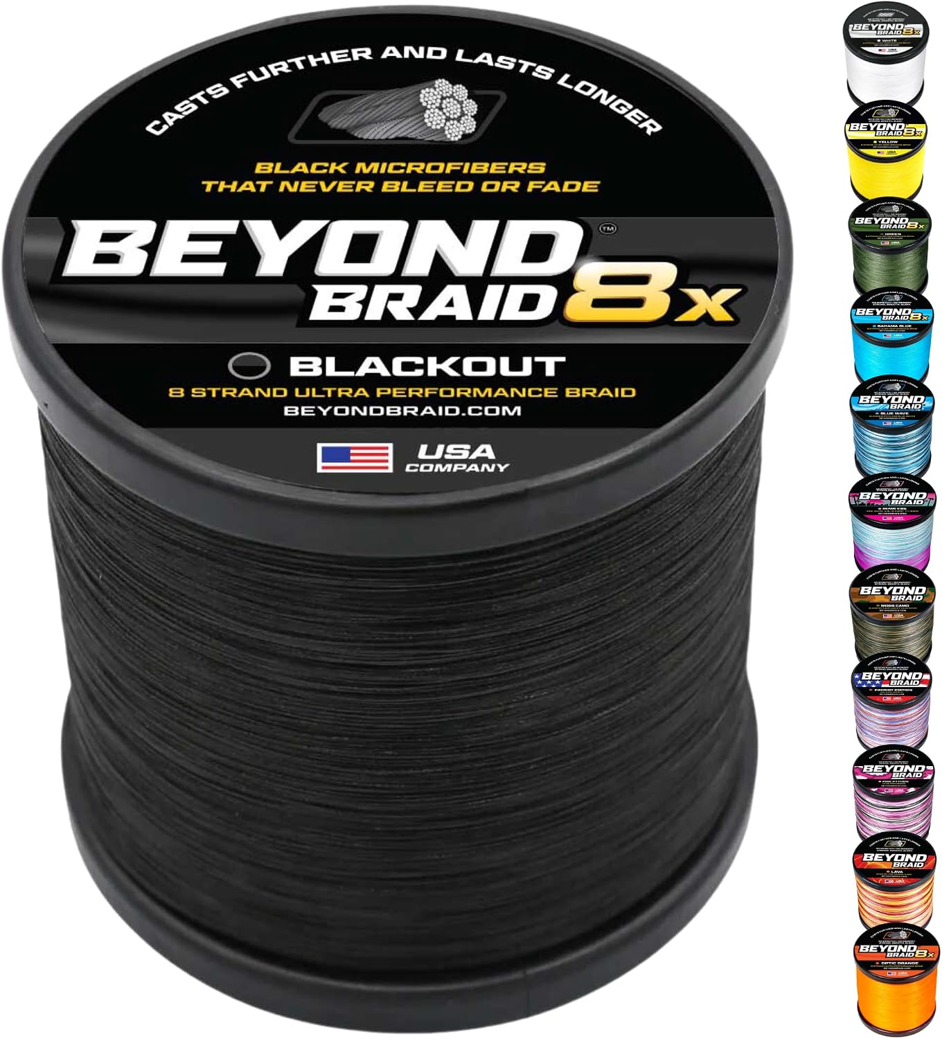Beyond Braid Braided Fishing Line -Super Strong – Abrasion Resistant – No Stretch -Blue Camo, Moss Camo, White, Green, Pink, Blue, 4 Strand 8 Strand