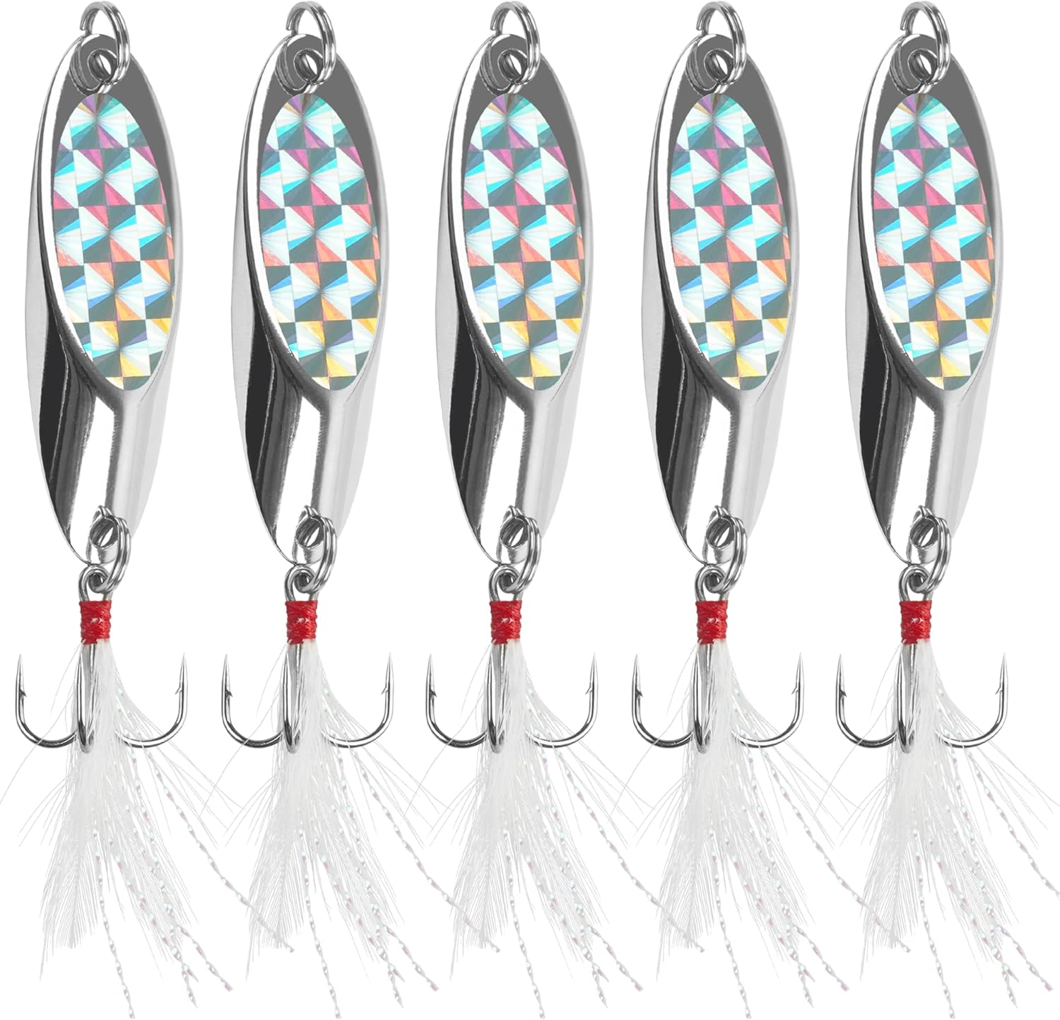 Fishing Spoon Lures, Hard Metal Spoon Fishing Lures Casting Trout Spoons with Treble Hook Jigging Spoon Bait for Bass Pike Trout Walleye Salmon Saltwater Freshwater