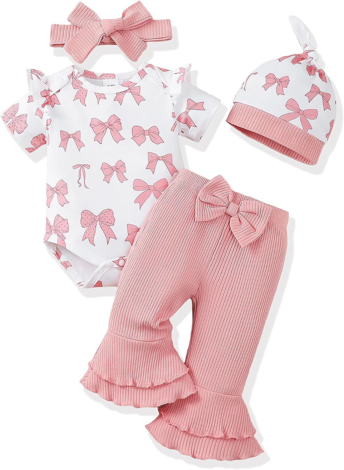 Renotemy Newborn Baby Girl Clothes Infant Romper Spring Summer Outfits Gifts Bell Bottoms Pant Sets for Girls Preemie-12Month