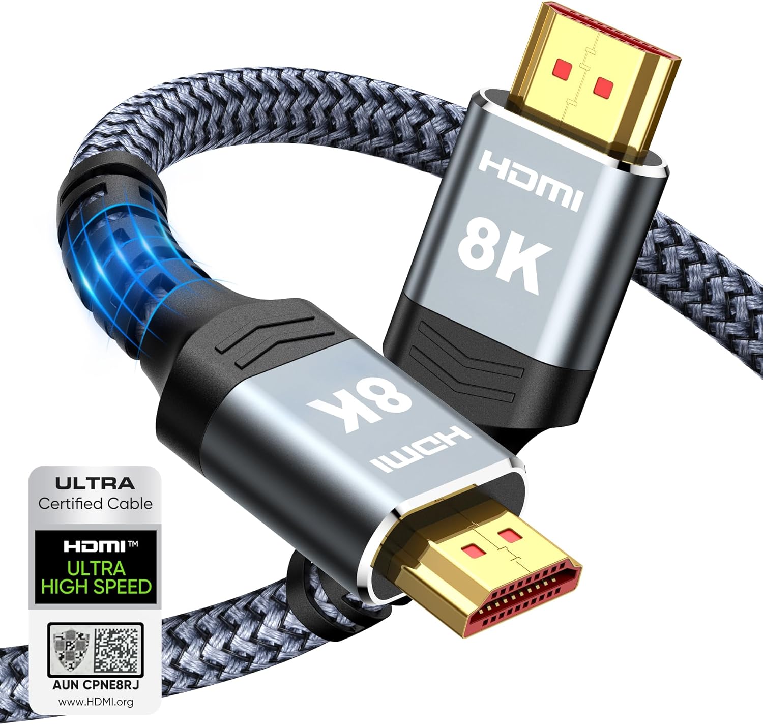 Highwings 8K 10K 4K HDMI Cable 48Gbps 6.6FT/2M, Certified Ultra High Speed 2.1 HDMI Cable Braided Cord-4K@120Hz 8K@60Hz, DTS:X, HDCP 2.2 & 2.3, HDR 10 Compatible with DVD Player/PS5/HDTV/Blu-ray