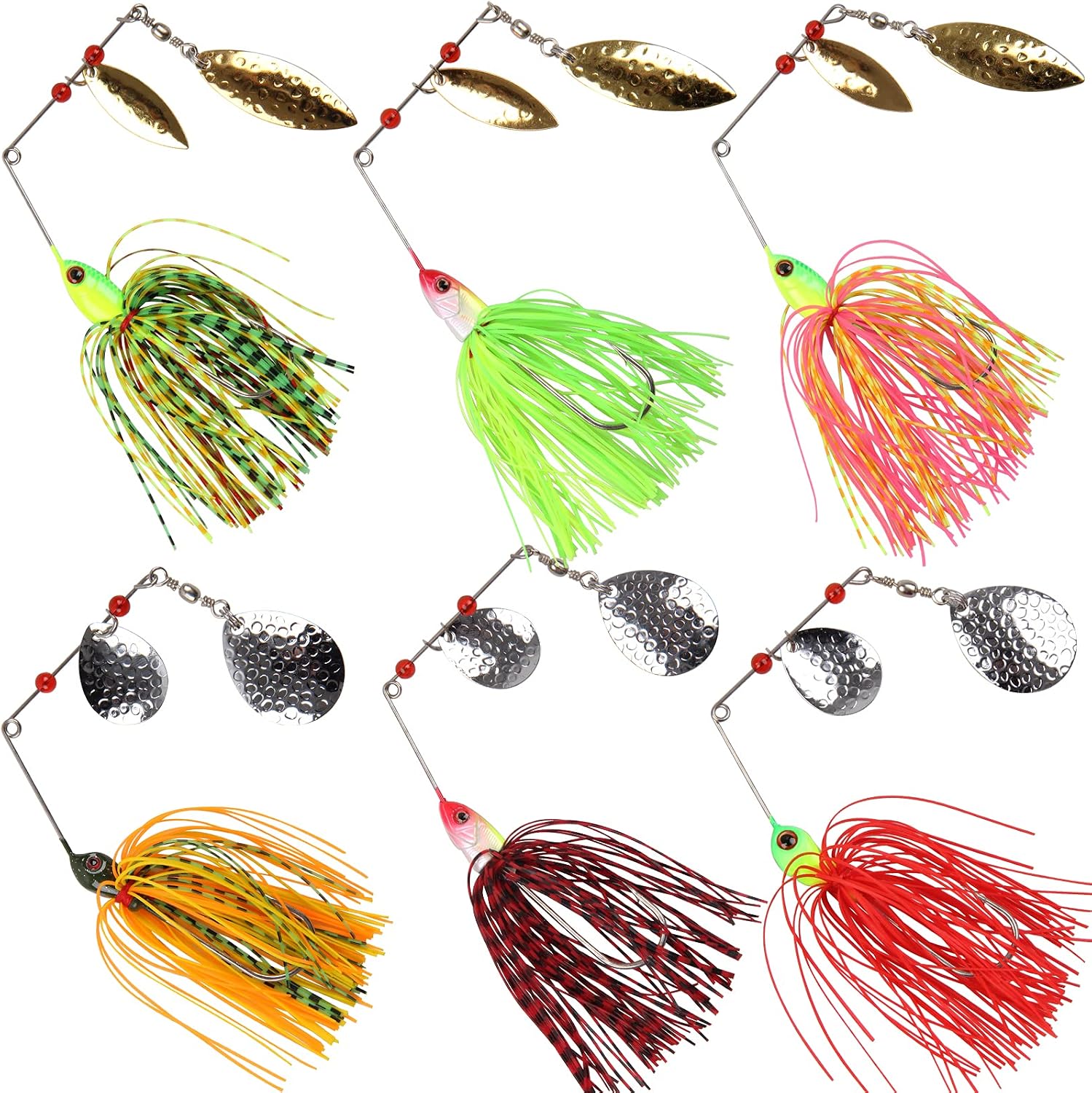 Fishing Lures Spinner Baits 6pcs Skirt Jigs Bass Lures Spinnerbaits Kit | Multicolor Blade Buzzbaits Spinner Bait Lures for Bass Trout Pike Salmon Walleye Freshwater Saltwater Fishing