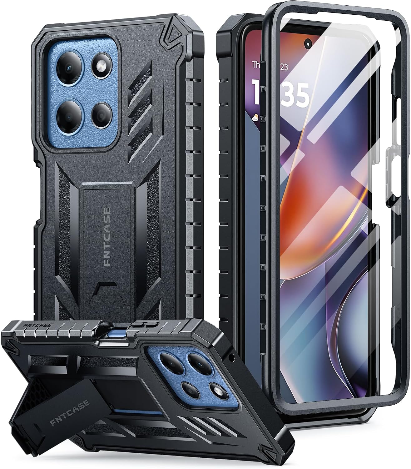 FNTCASE for Moto-G 2026/2025 Case: for Motorola Moto G Play 2026 5G Case with [Built-in Screen Protector & Kickstand] [Military-Grade Drop Protection] Heavy Duty Protective Full Body Phone Cover Black