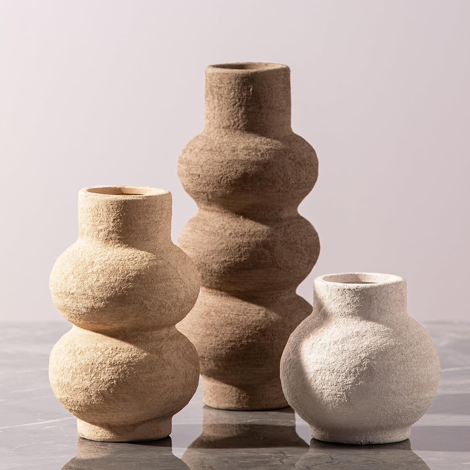 Ceramic Vase Home Table Decor – Flower Vase Set of 3 Living Room Kitchen Decorations Farmhouse Modern Rustic Vases Decorative Centerpiece for Shelf Bedroom Office Bathroom Dining Coffee Desk