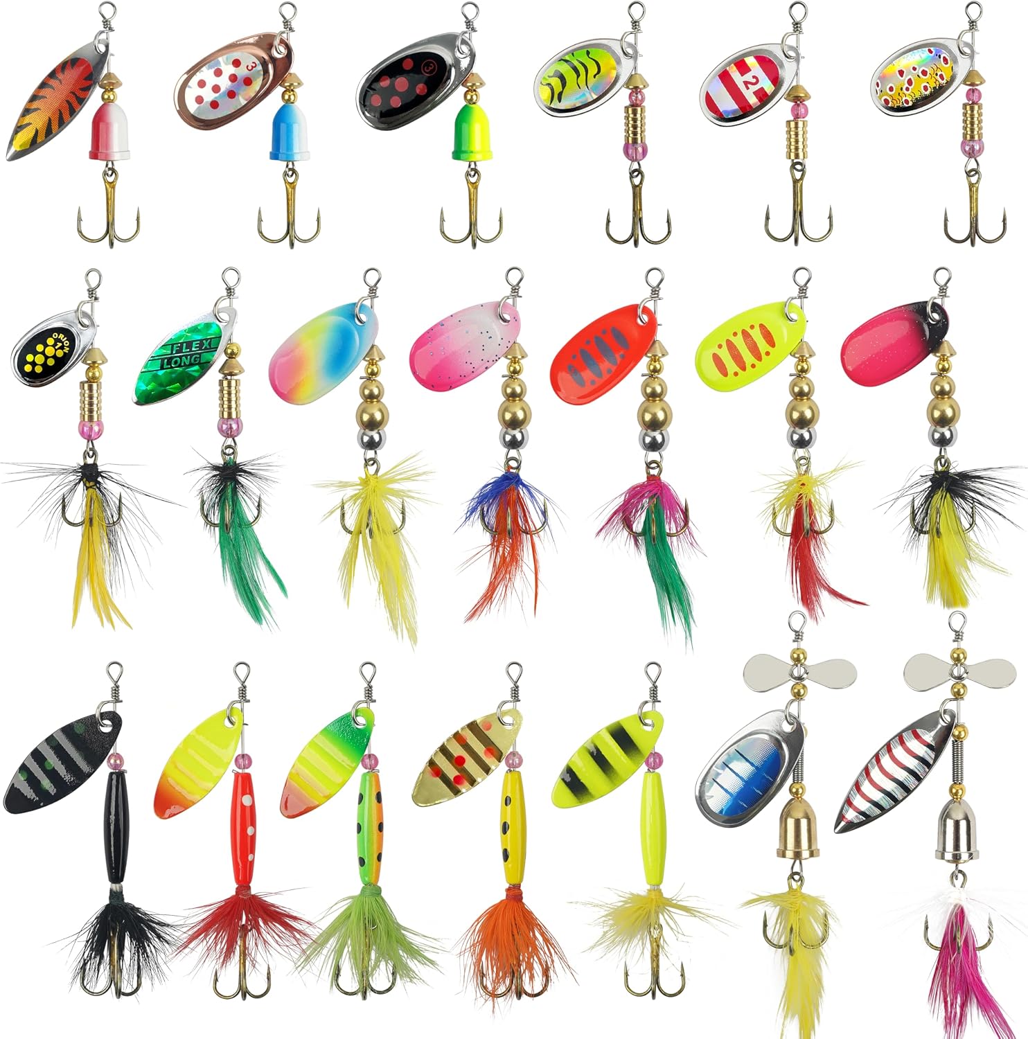 Spinner Baits Bass Lures Rooster Feather Tail Fishing Lures Inline Spinnerbaits Trout Spinners Lure for Bass Pike Walleye Salmon with Tackle Box