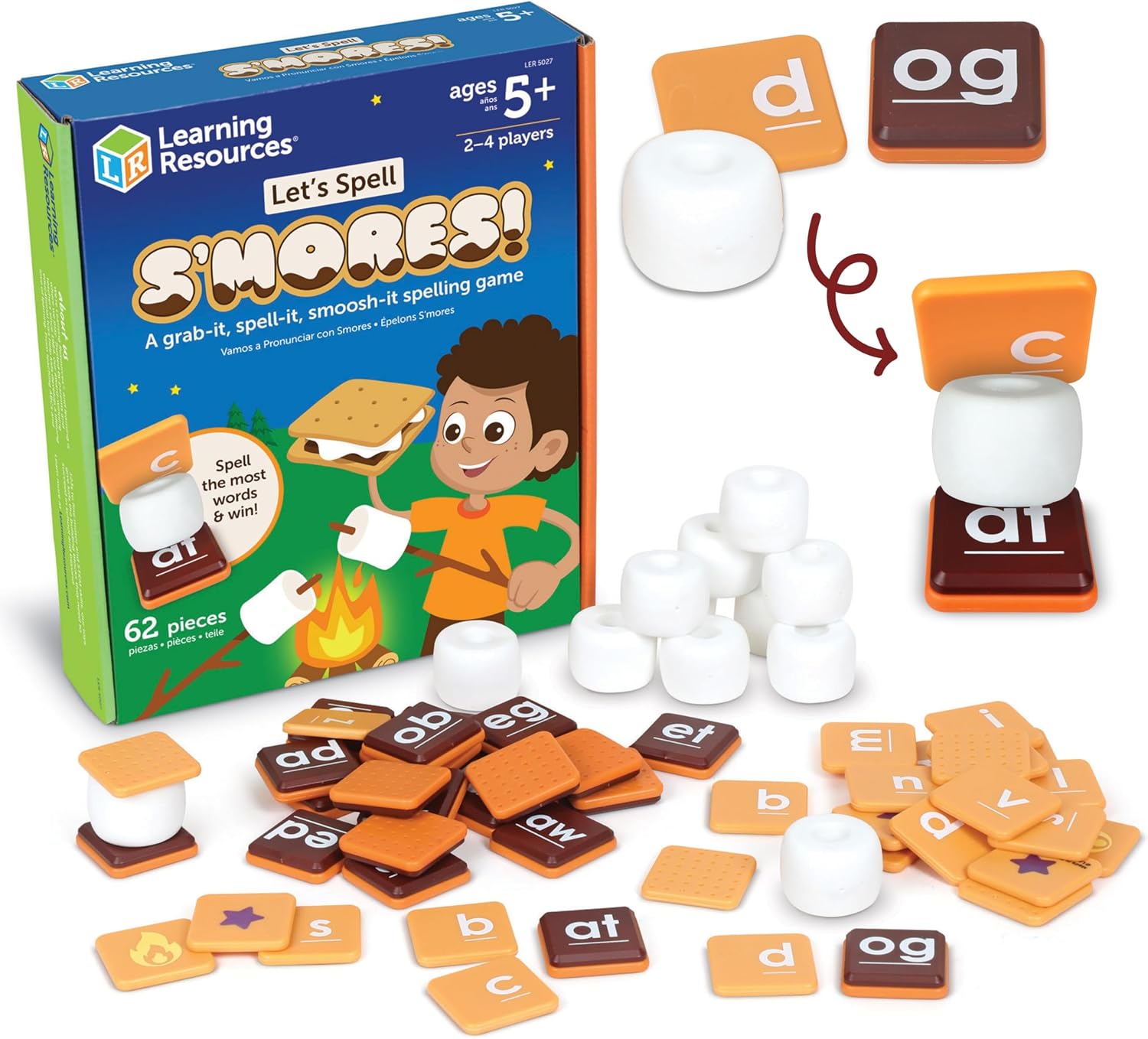 Learning Resources Let’s Spell S’mores – Montessori Toys, Kindergarten Learning Activities, Phonemic Awareness Flash Cards, Dyslexia Tools for Kids, Speech Therapy Materials, Learn to Read