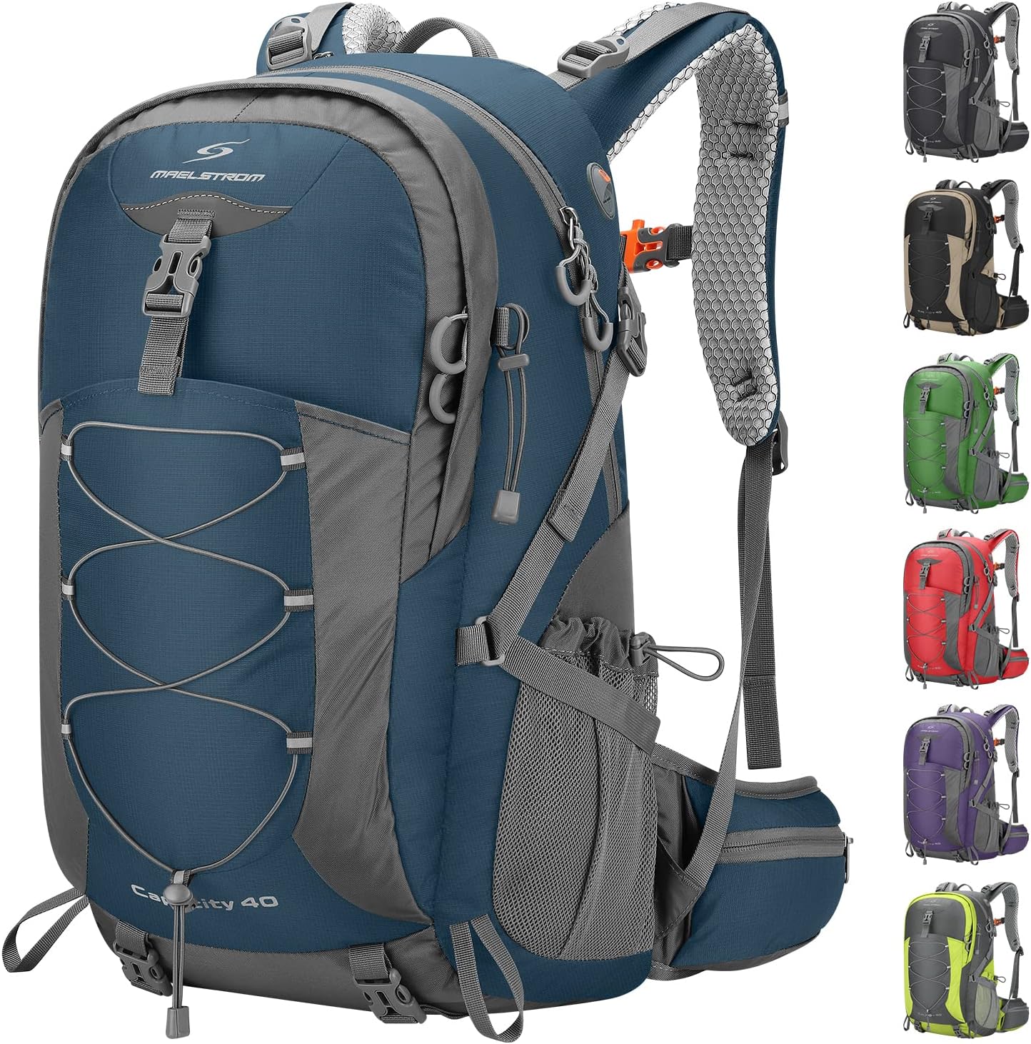 Maelstrom Hiking Backpack,Camping Backpack,40L Waterproof Hiking Daypack with Rain Cover,Lightweight Travel Backpack,Blue | Water-Resistant Rip-Stop Nylon, Wet/Dry Separation, Multi-Pockets, Survival Whistle. Ideal For Men, Women, Travel, Trekking