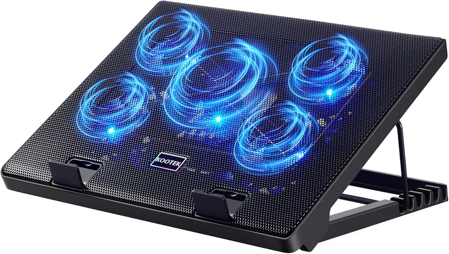 Kootek Laptop Cooling Pad, Laptop Cooler with 5 Quiet Fans for 12″-17″ Computer PC Notebook Gaming Laptop Fan, Height Adjustable Laptop Cooling Stand Laptop Accessories, Blue