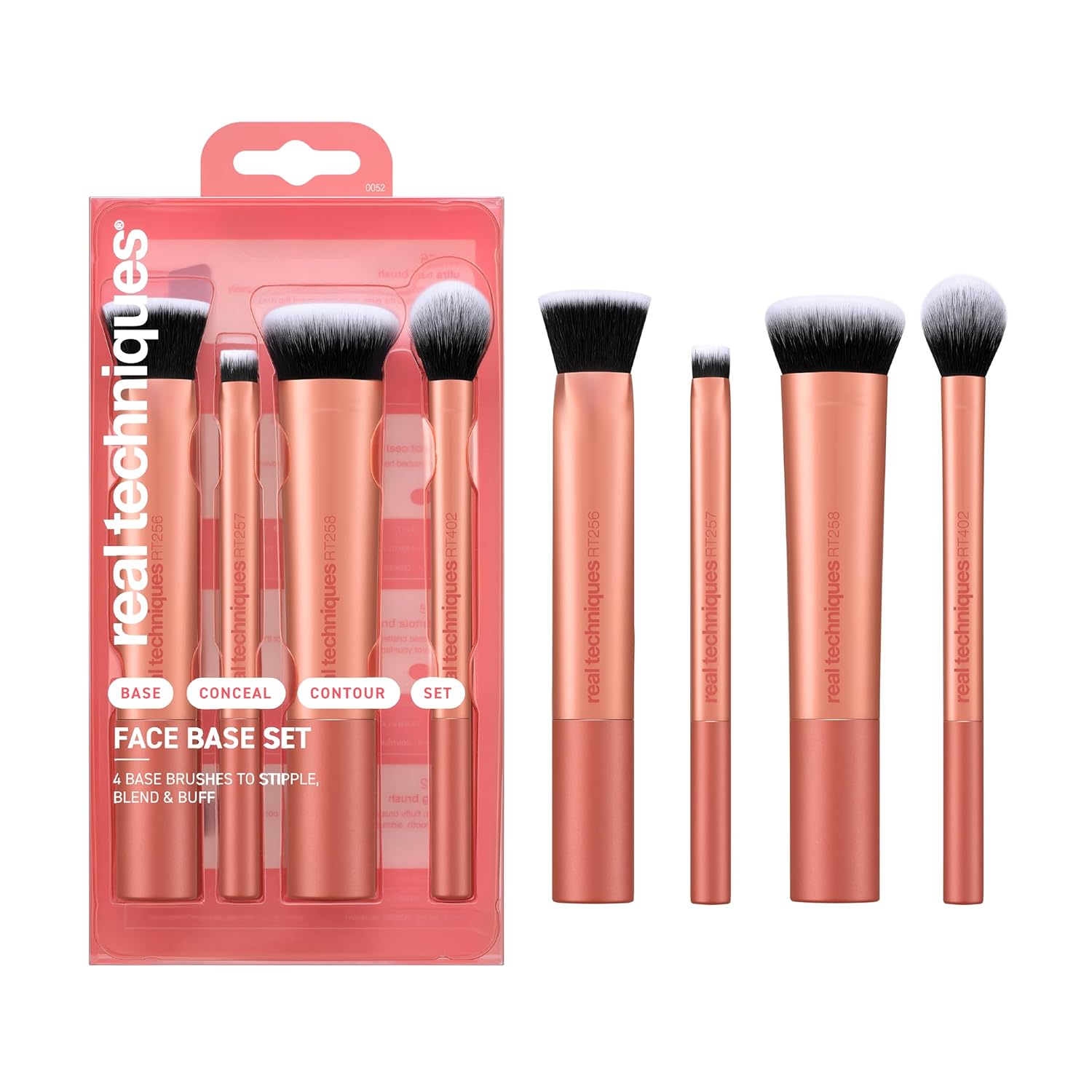 Real Techniques Face Base 4 Piece Makeup Brush Set, Makeup Brushes Set for Foundation, Concealer, Contour & Powder, Cruelty-Free Synthetic Bristles