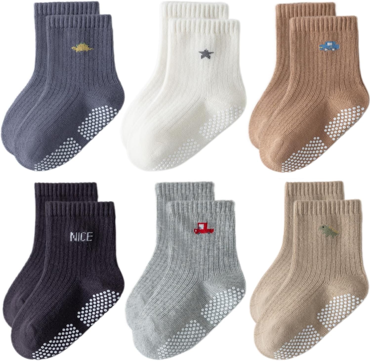 Toddler Non Slip Grip Ankle Socks with Grippers for Baby Boys Girls | Cute Seamless Anti Skid Low Cut Socks 6 Pairs