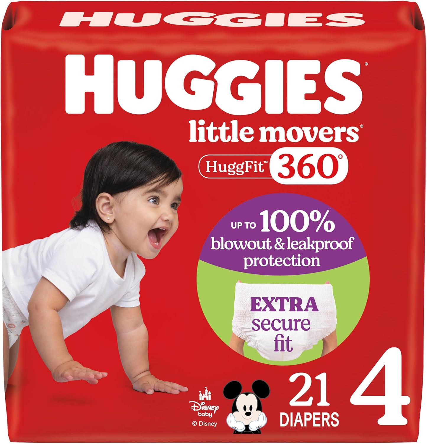 Huggies Little Movers HuggFit 360 Diapers Size 4, 21 Count