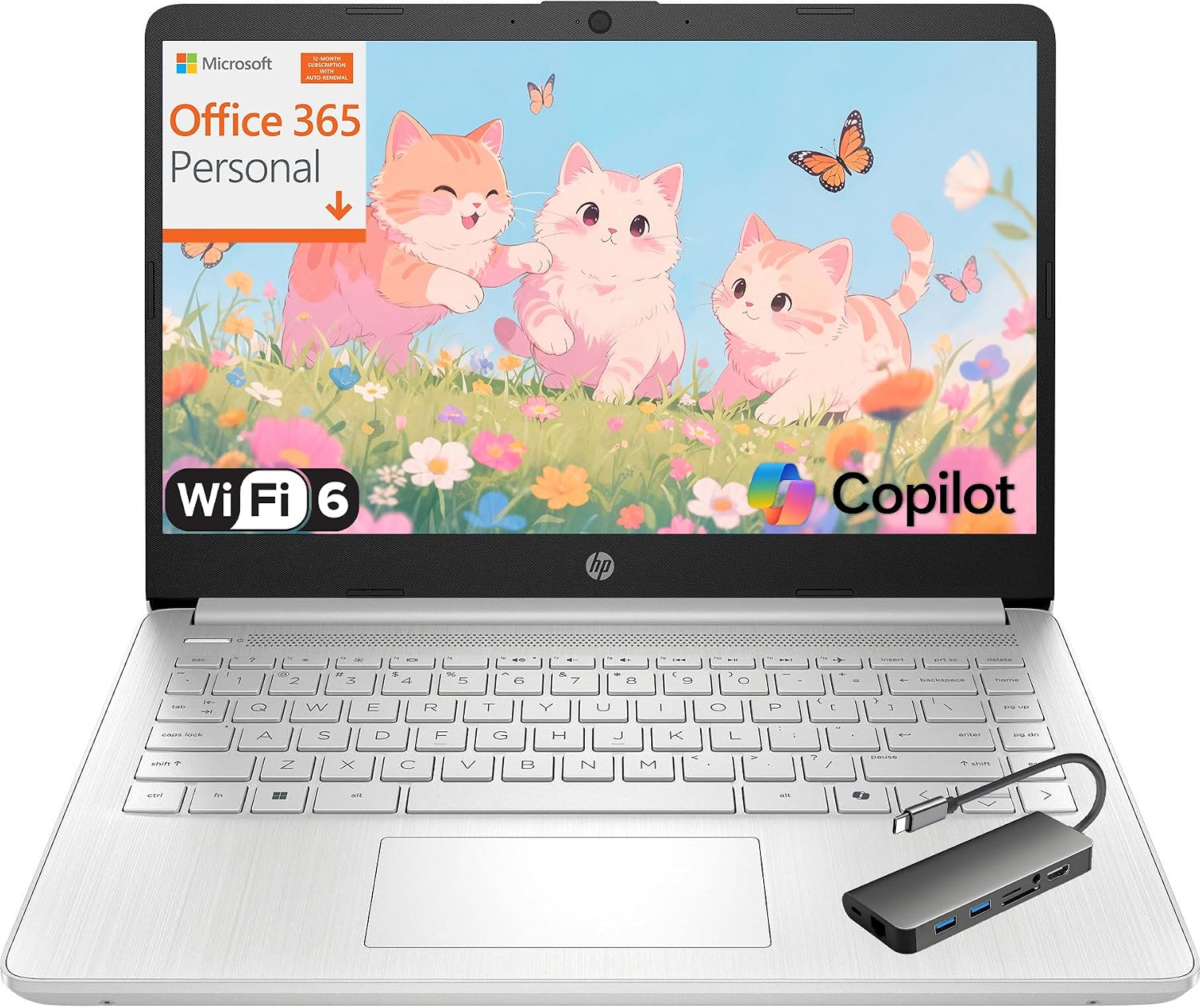 HP Laptop Computer for Students, 2026 Edition AI PC, 1 Year Office 365, Intel Processor, 8GB RAM, 128GB UFS, Long Battery Life, Webcam, WiFi 6, Type-c HUB Included, Thin & Portable, Windows 11 Home S