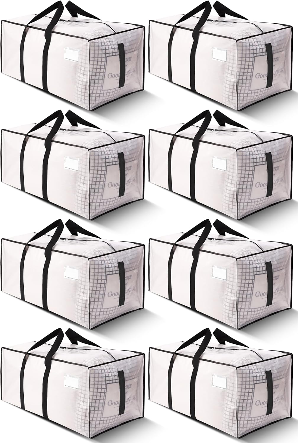 HOMESURE Supports 200lbs Heavy Duty Moving Bags – Strong Zipper & Wrap-Around Handles – Water-Resistant Storage Totes, Durable Alternative to Moving Boxes – 8 Pack – Semi-Transparent