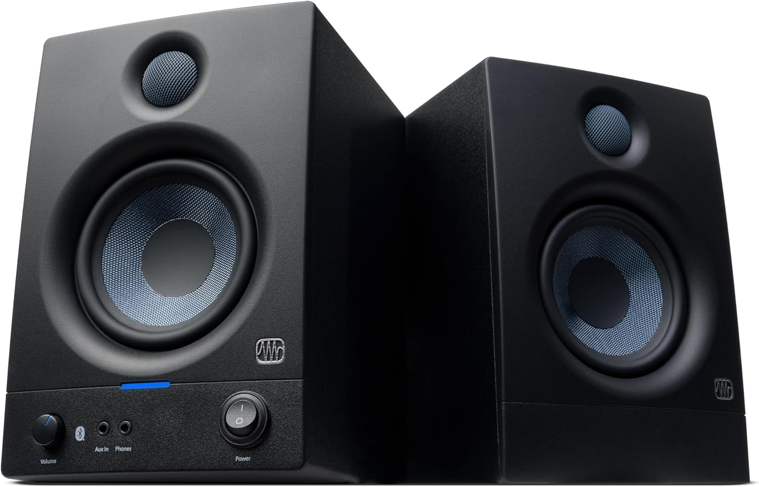 PreSonus Eris 4.5BT Bluetooth Studio Monitors, Pair — 4.5″ Inch Powered Bookshelf Speakers, Stereo, Desktop Computer, Near Field Music Production, Audio Mixing Recording | Pair • Bluetooth 5.0 • 4.5 Woven Woofer • 1 Silk-Dome Tweeter • 50W Class Ab • 70hz-20khz