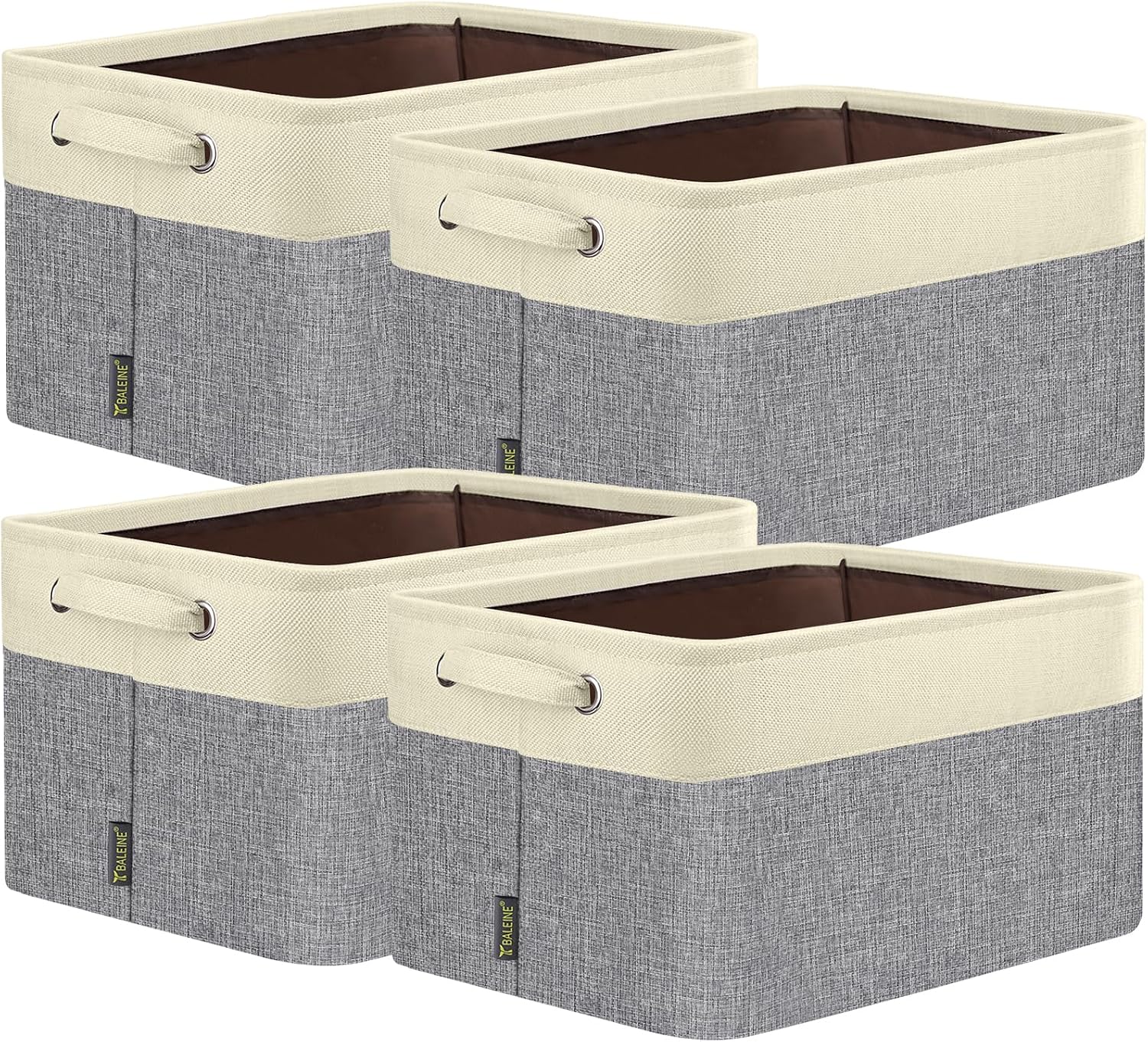 BALEINE 4 Pack Fabric Closet Storage Bins for Shelves, Linen Closet Organizers and Storage, Decorative Baskets for Organizing, Shelf, Clothes, Home, Office (Grey, 15″x11″x9.5″)