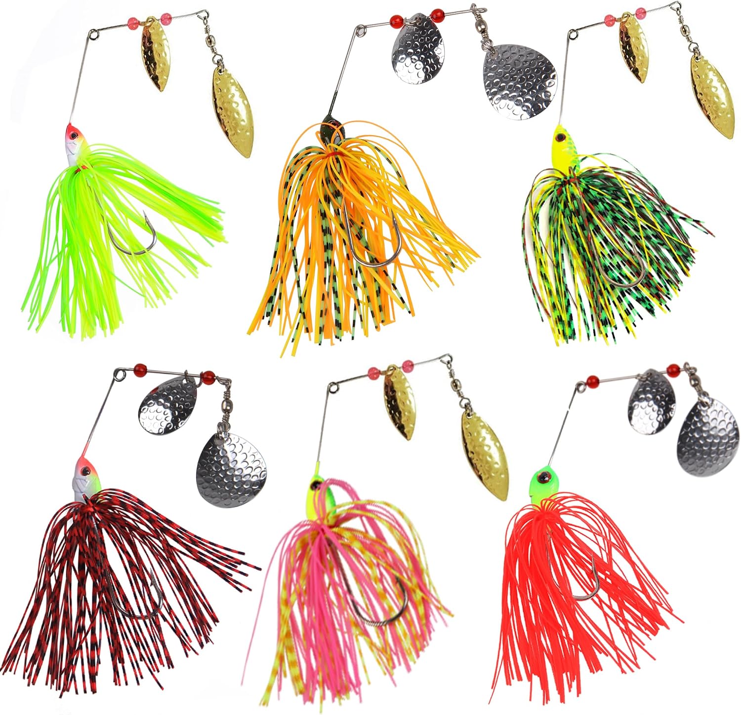 Fishing Lures Spinnerbaits,6/12pcs Bass Fishing Lures Weedless Spinner Baits Bass Lures Multicolor Buzzbaits Skirts Jigs for Bass Trout Walleye Pike Salmon Fishing