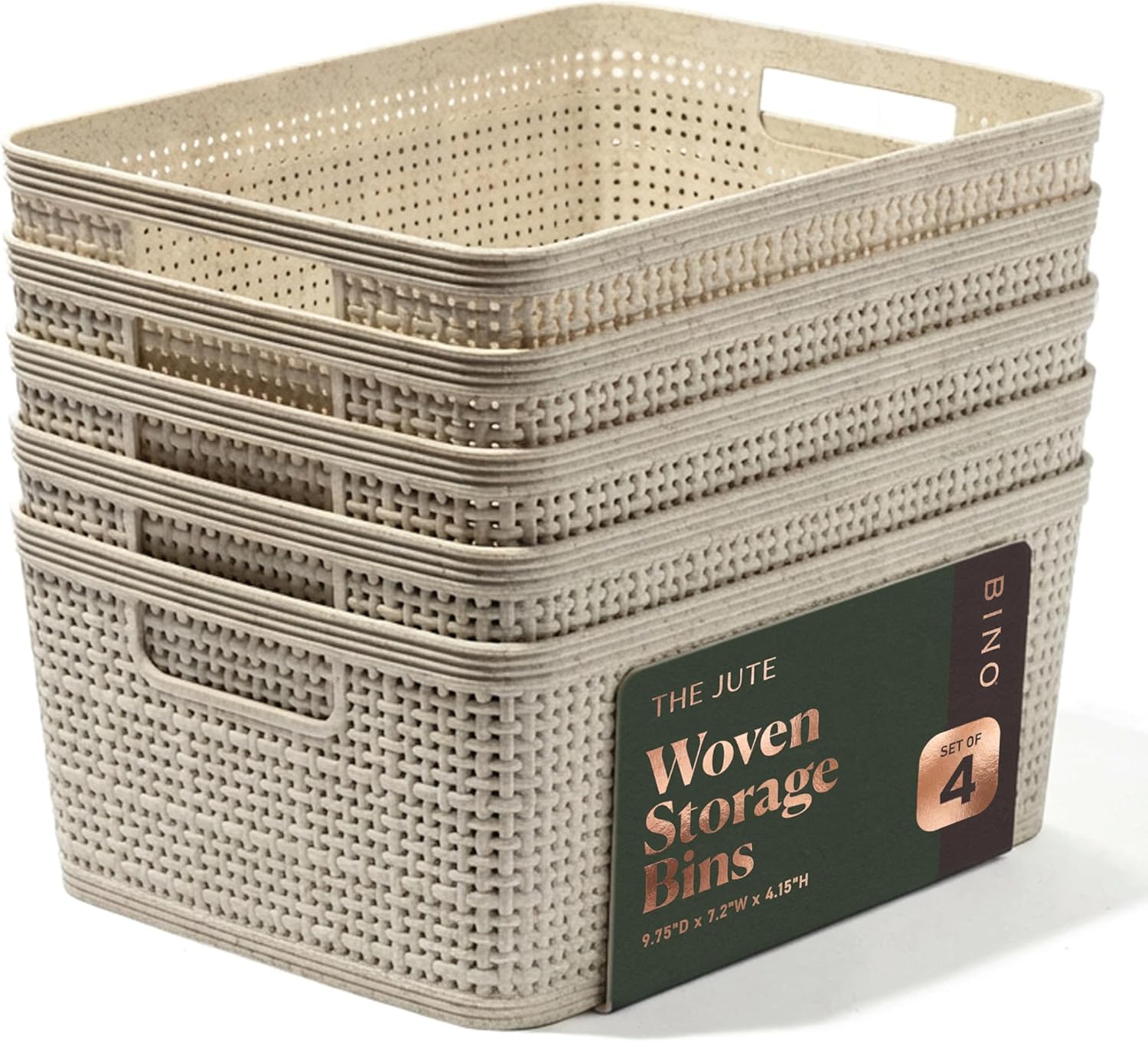 BINO | Woven Plastic Basket | Small (Natural), 5-Pack | THE JUTE COLLECTION | Home Organization, Space – Saving Storage, Stylish Design | Jute Basket | Plastic Storage Basket