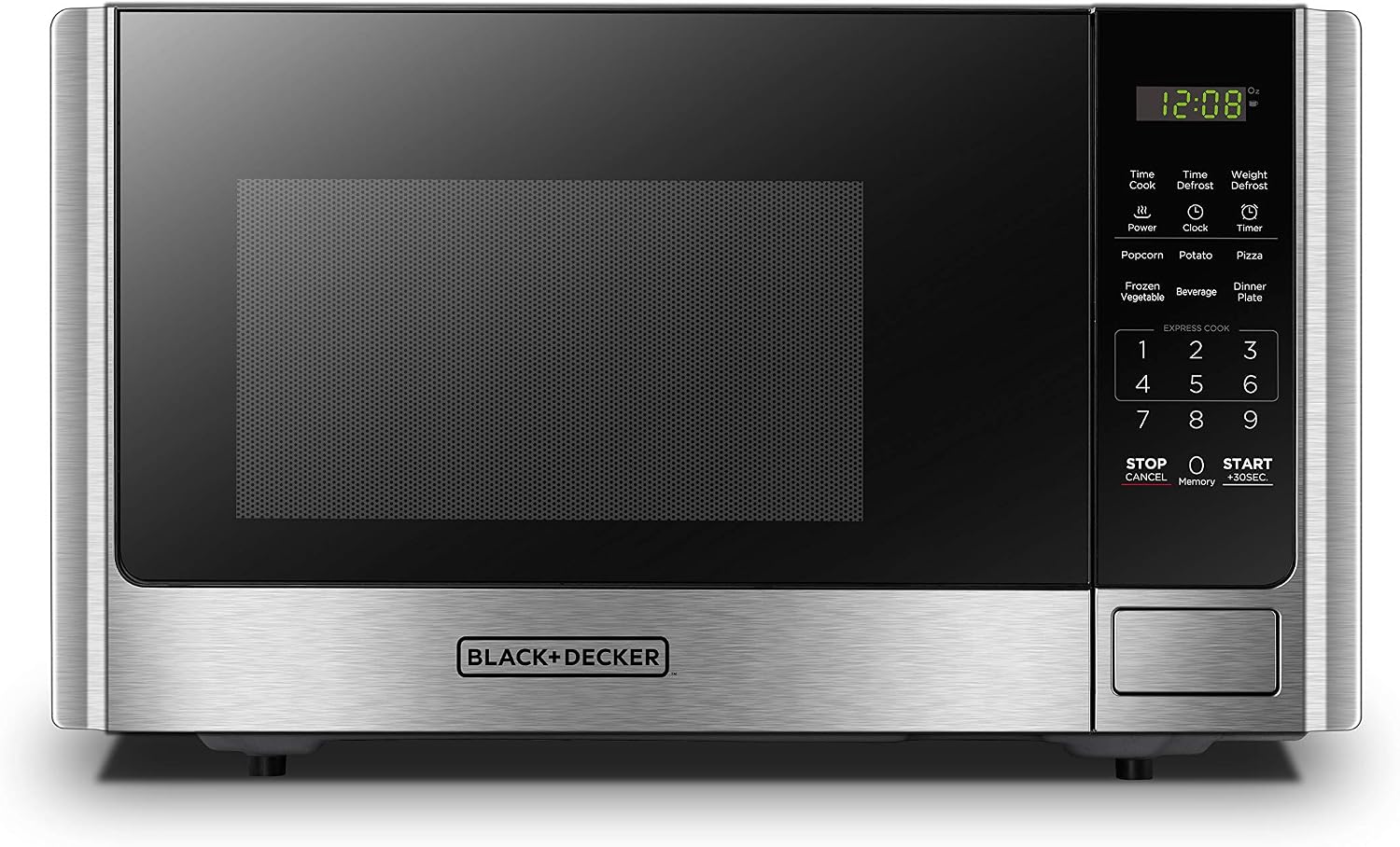 BLACK+DECKER Digital Microwave Oven with Turntable Push-Button Door, Child Safety Lock, Stainless Steel, 0.9 Cu Ft