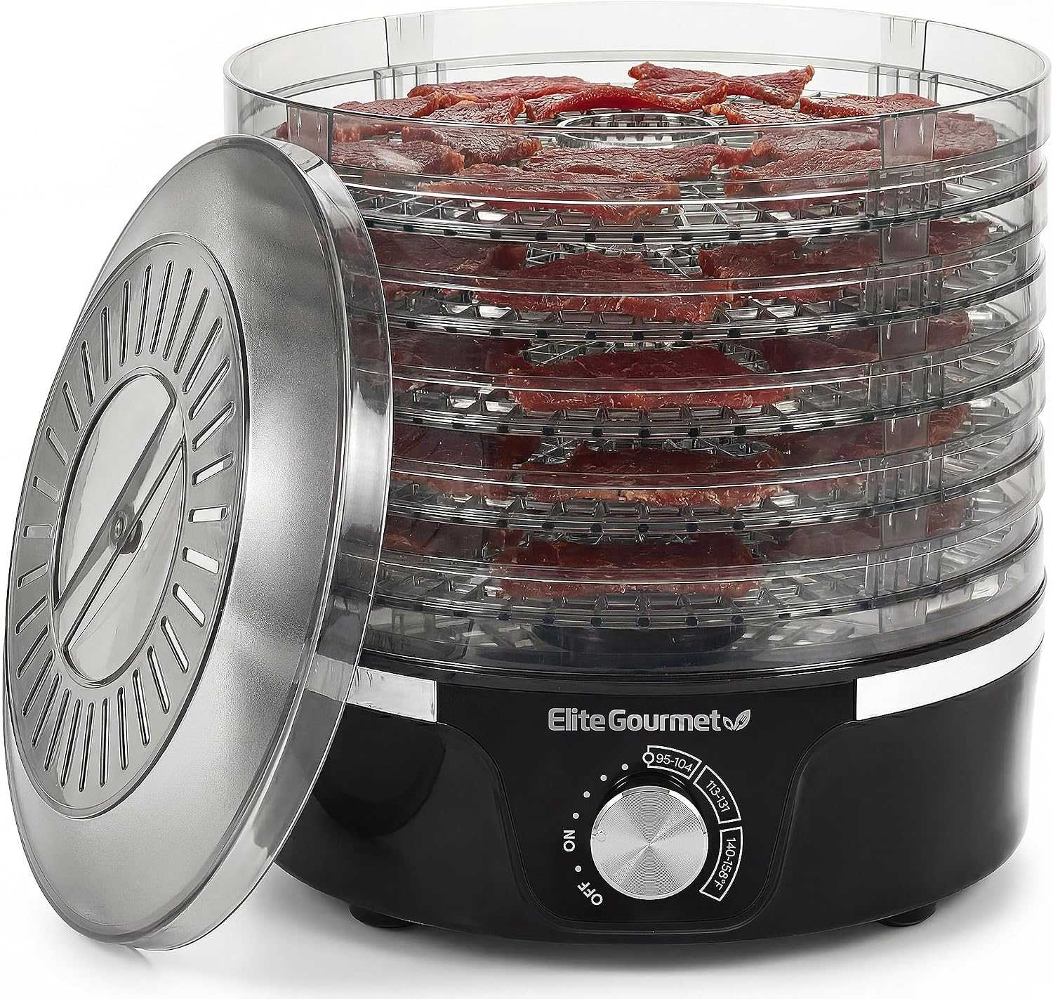 Elite Gourmet EFD319 Food Dehydrator, 5 BPA-Free 11.4″ Trays Adjustable Temperature Controls, Jerky, Herbs, Fruit, Veggies, Dried Snacks, Black