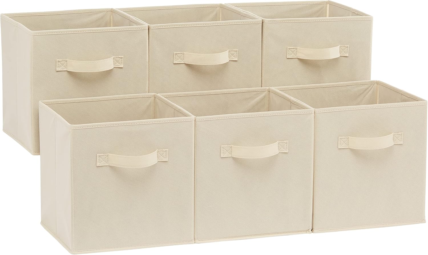 Amazon Basics Collapsible Fabric Storage Cubes Organizer with Handles, Sturdy Storage Bins for Organization, 10.5″ x 10.5″ x 11″, Beige, 6-Pack