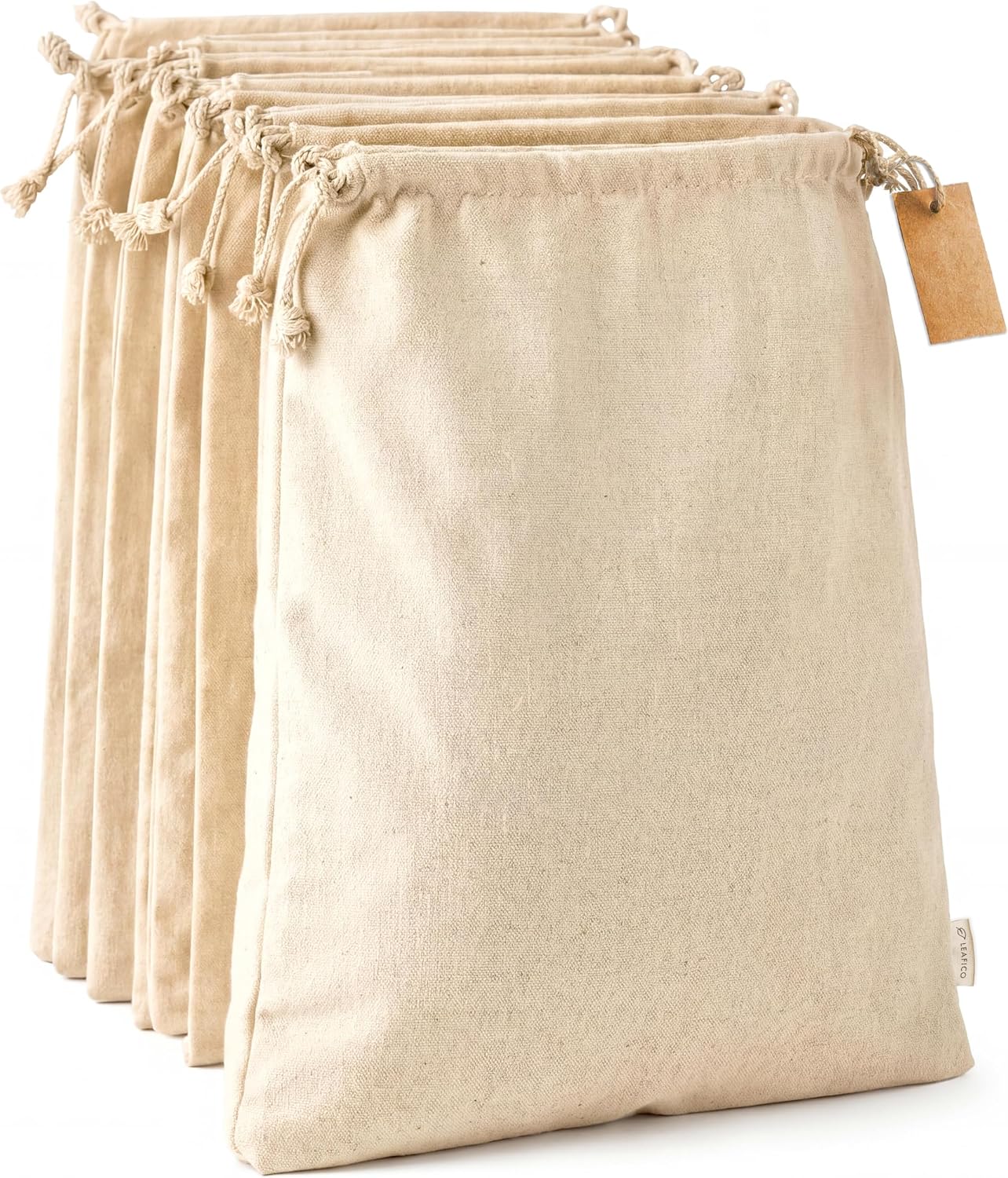 LEAFICO Cotton Storage Bags – X-Large 14×17 Inch (6-Pack) – Reusable Muslin Bags with Drawstrings – Biodegradable Canvas Fabric Sacks – Perfect for Bread, Bulk Produce, Potatoes, Onions, Shoes