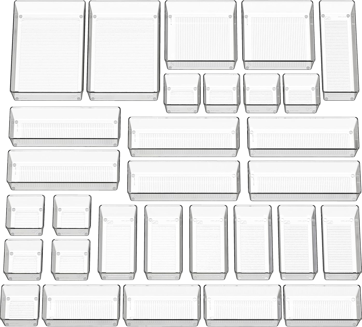 Simple Houseware 30 PCS Clear Plastic Drawer Organizers Set, 5-Size for Makeup, Bathroom, Bedroom and Office